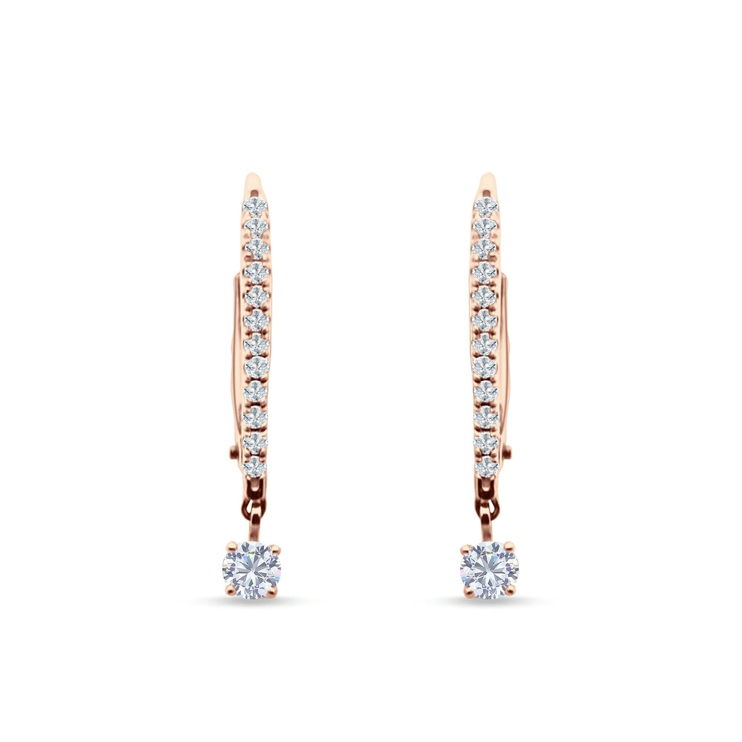 Round Cubic Zirconia Dangle Hoop Leverback Earrings Rose Tone