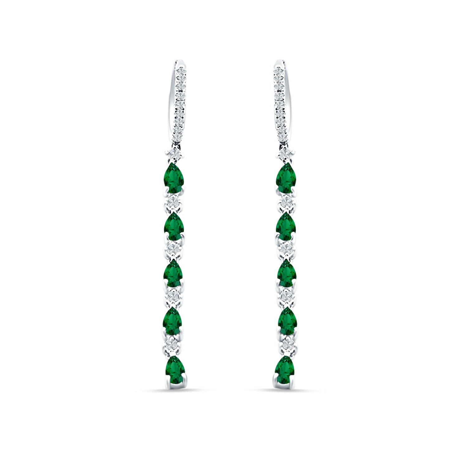 Drop Dangle Hoop Earring Pear Green Emerald CZ