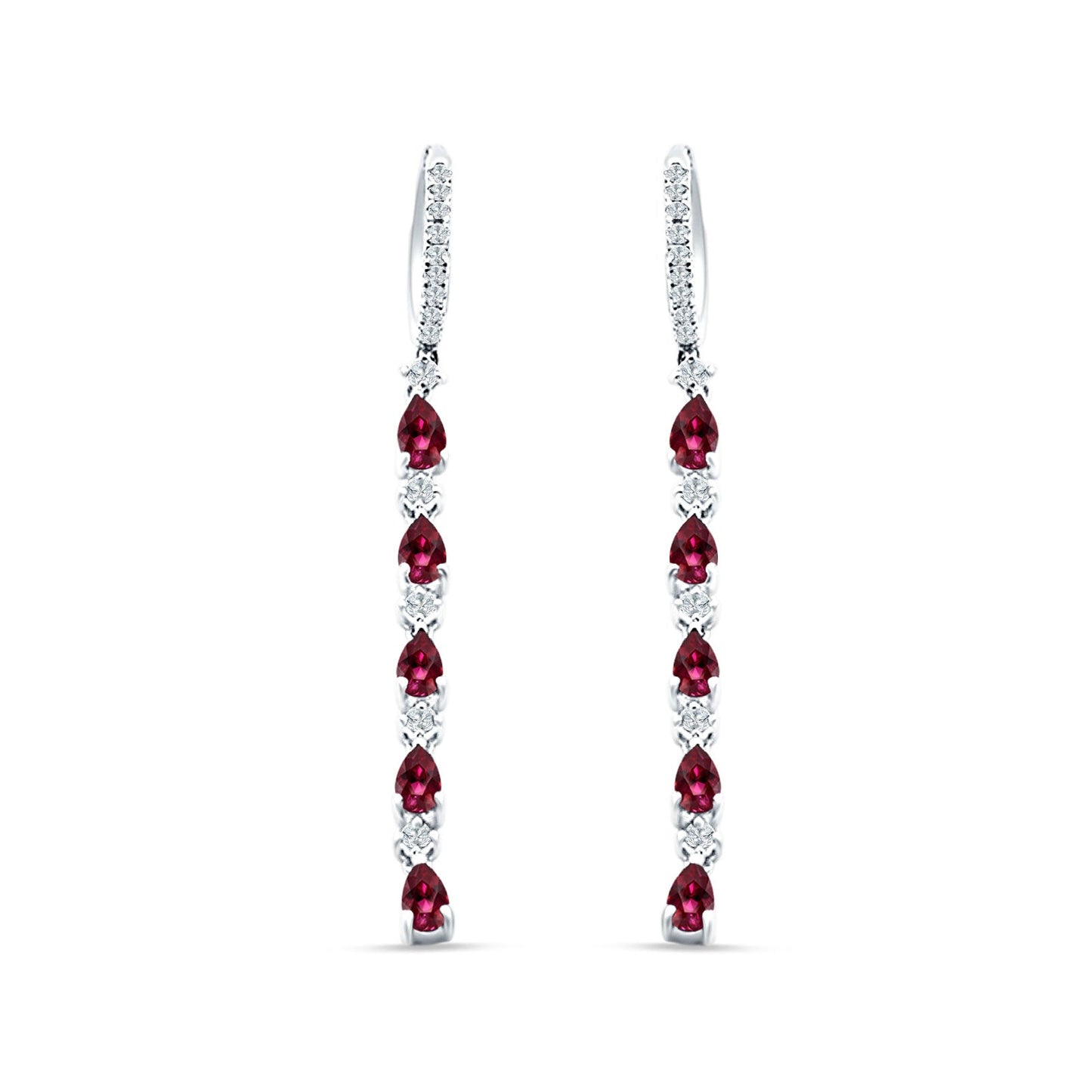 Drop Dangle Hoop Earring Pear Ruby CZ