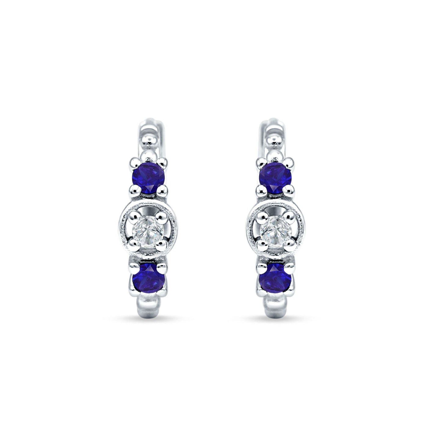 Round CZ & Blue Sapphire CZ Trio Huggie Hoop Earrings
