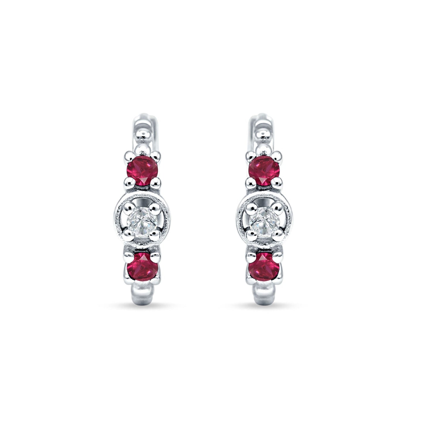 Round CZ & Ruby CZ Trio Huggie Hoop Earrings