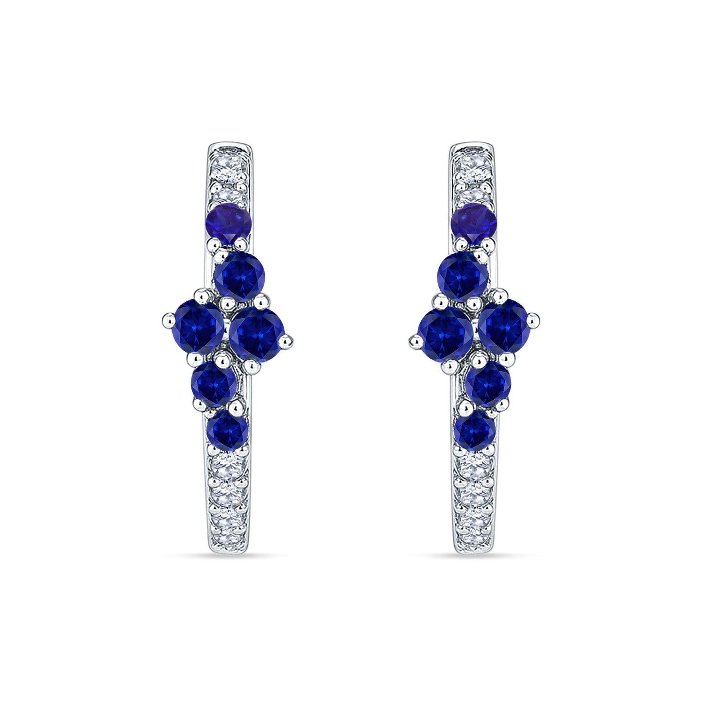 Round CZ & Blue Sapphire CZ Huggie Hoop Earrings