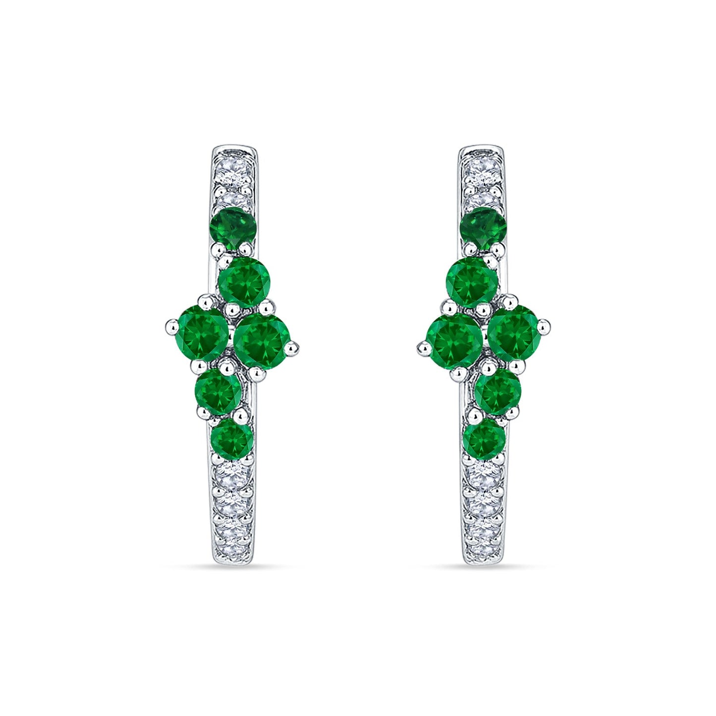 Round CZ & Green Emerald CZ Huggie Hoop Earrings
