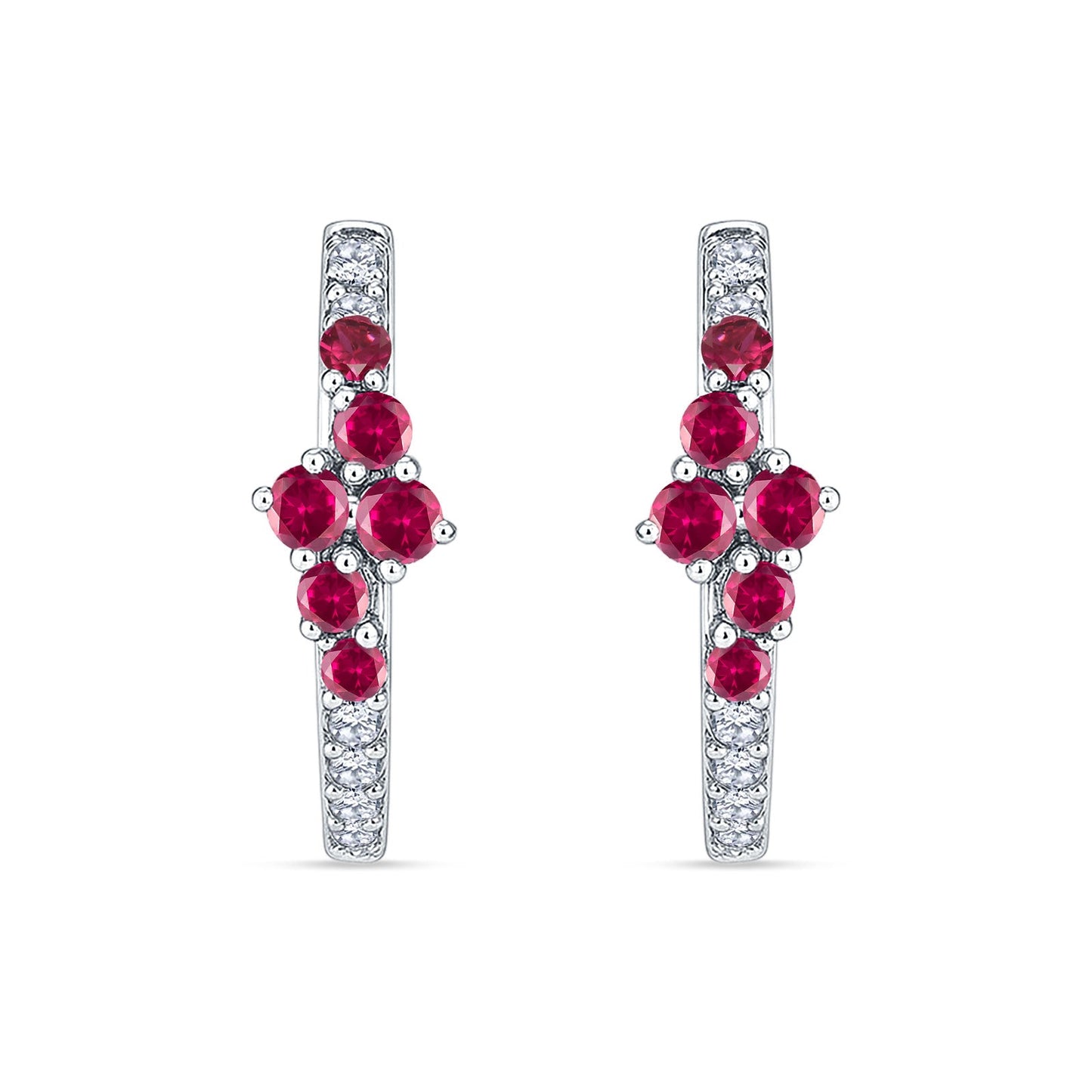 Round CZ & Ruby CZ Huggie Hoop Earrings