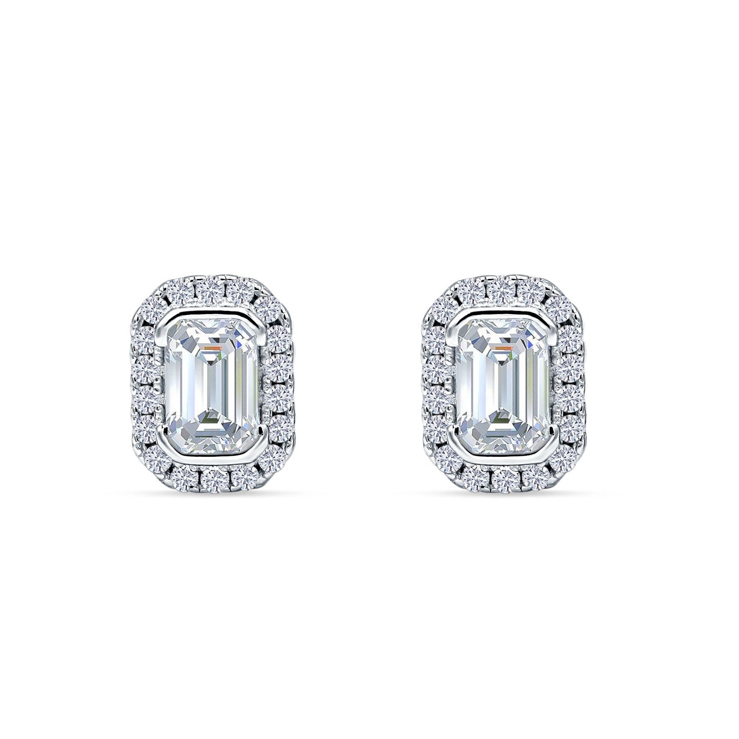 Emerald Cut CZ Halo Stud Earrings