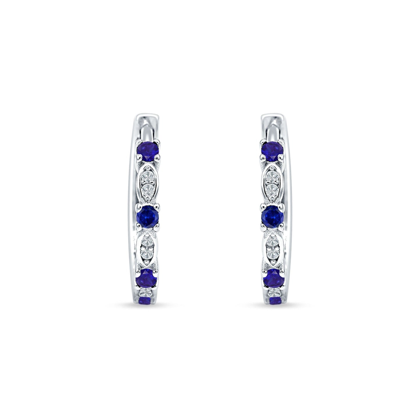 Round Cluster CZ & Blue Sapphire CZ Huggie Hoop Earrings