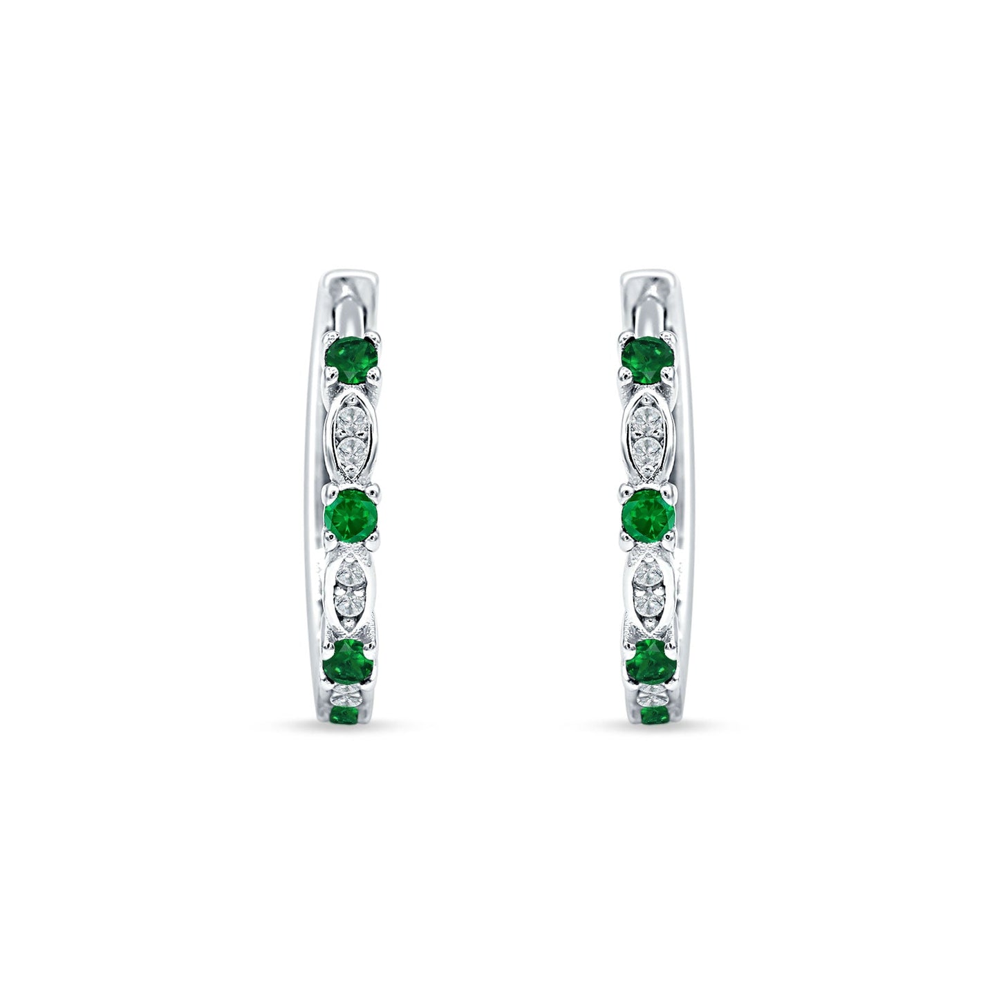 Round Cluster CZ & Green Emerald CZ Huggie Hoop Earrings