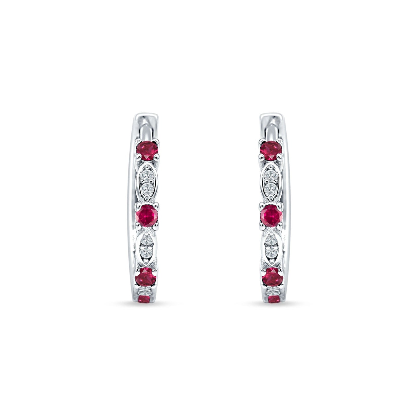 Round Cluster CZ & Ruby CZ Huggie Hoop Earrings