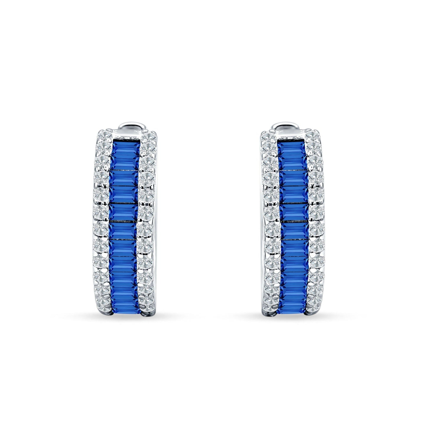 Emerald Cut Blue Sapphire CZ Hoop Earrings
