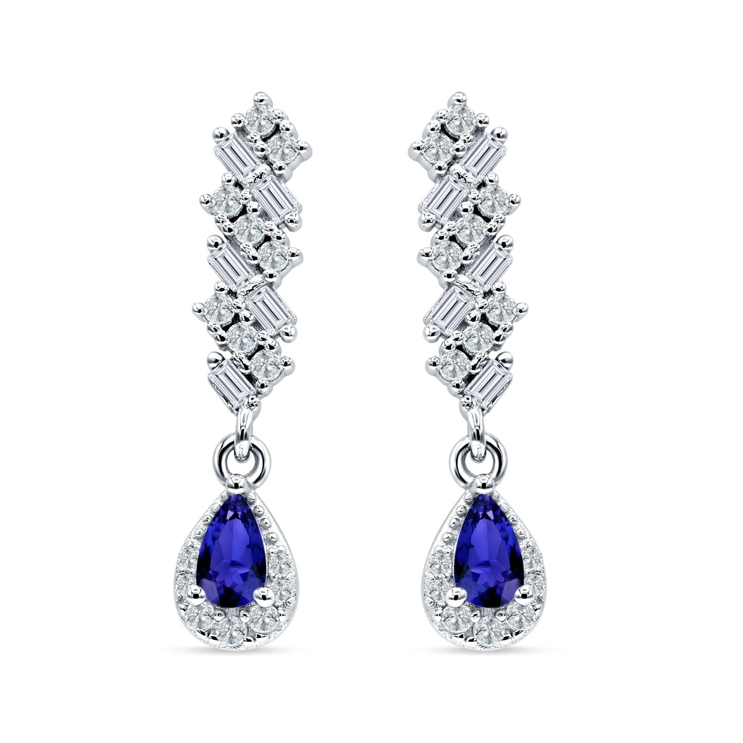 Dangle Pear Stud Earrings Blue Sapphire CZ