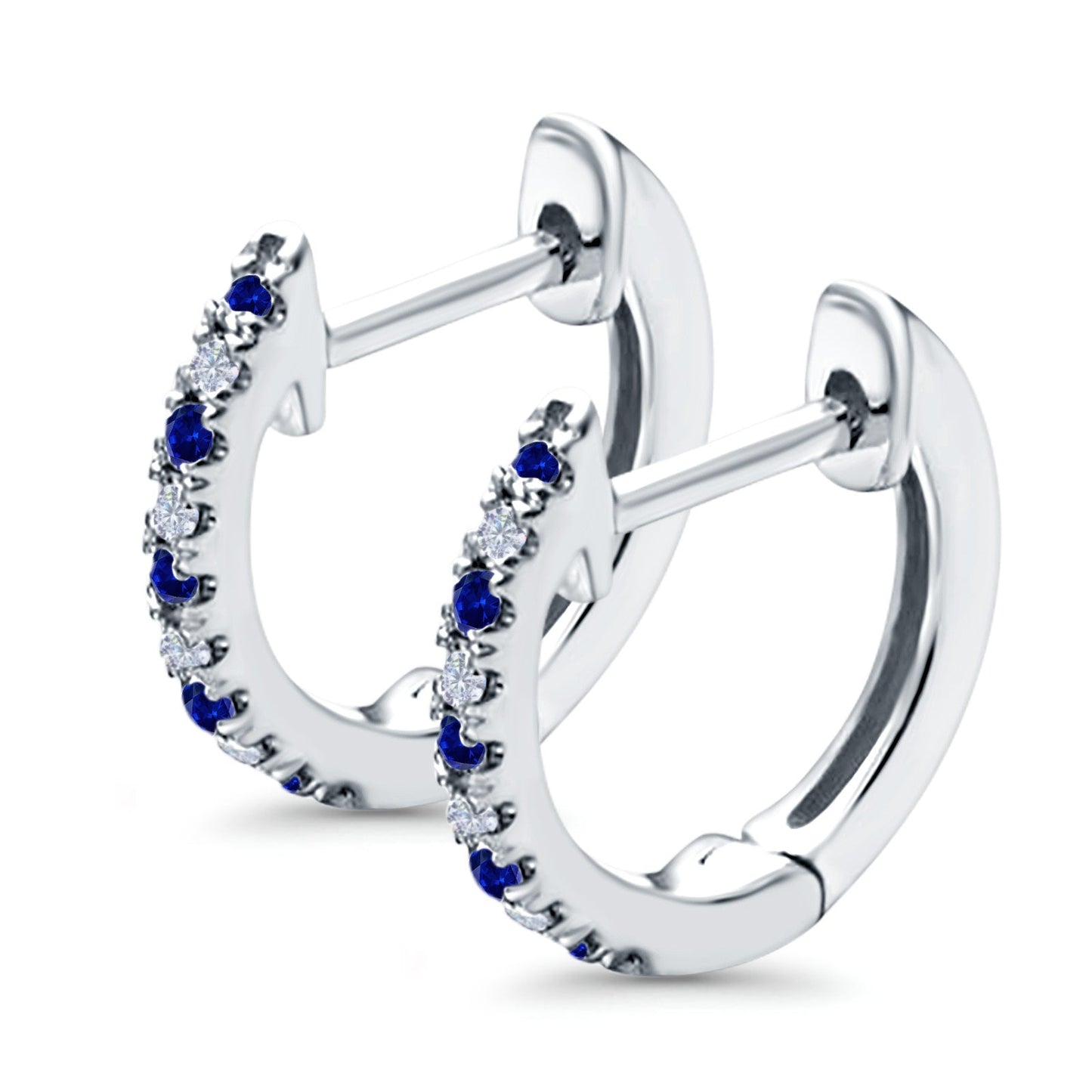 Half Eternity Hoop Earrings Round Simulated Blue Sapphire CZ (14mm)