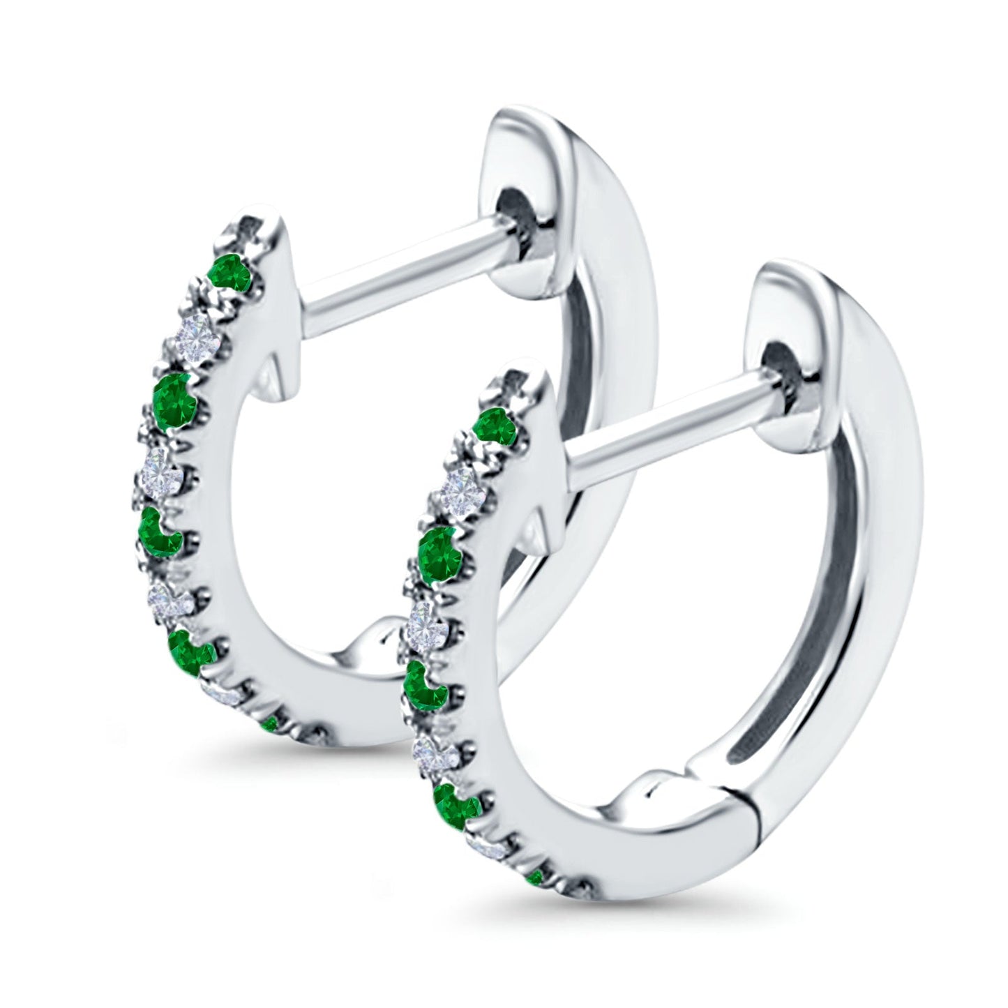 Half Eternity Hoop Earrings Round Simulated Green Emerald CZ (14mm)