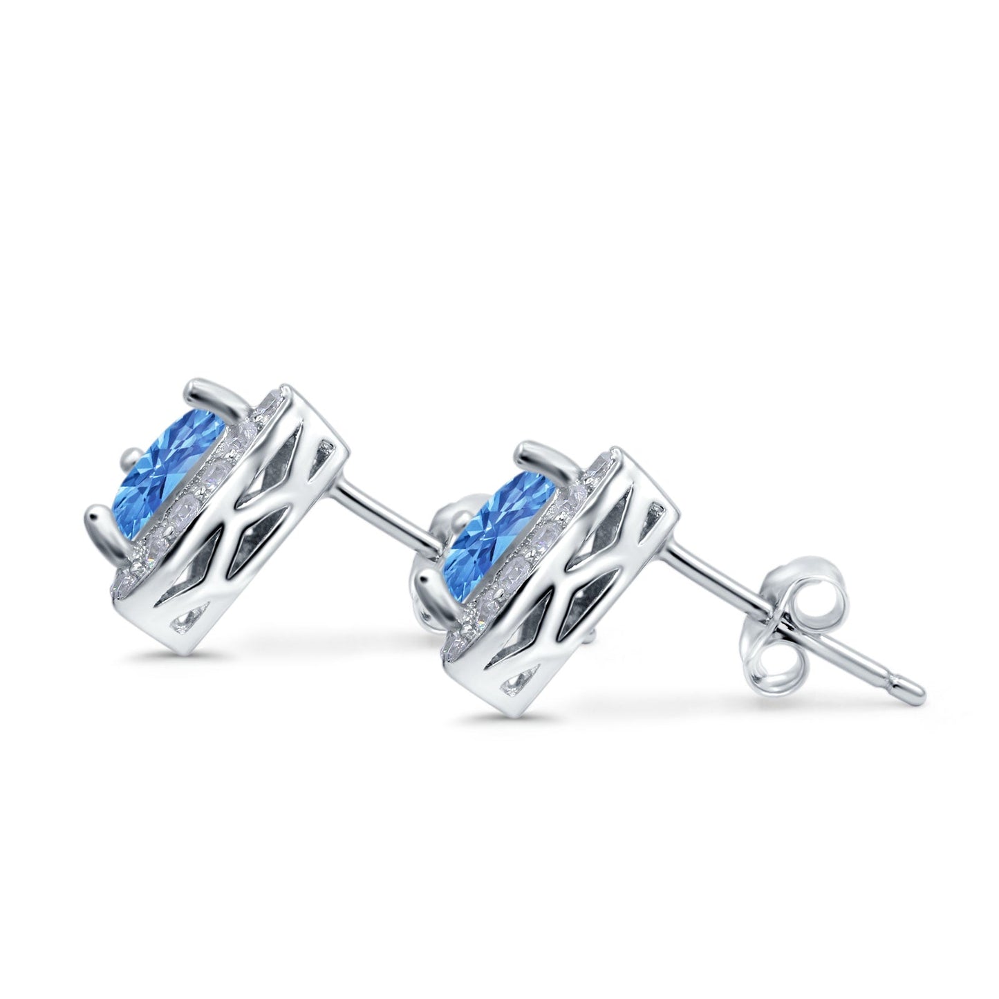 Halo Blue Topaz CZ Stud Earrings