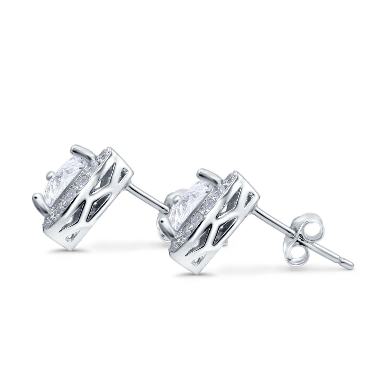 Halo Simulated CZ Round Stud Earrings