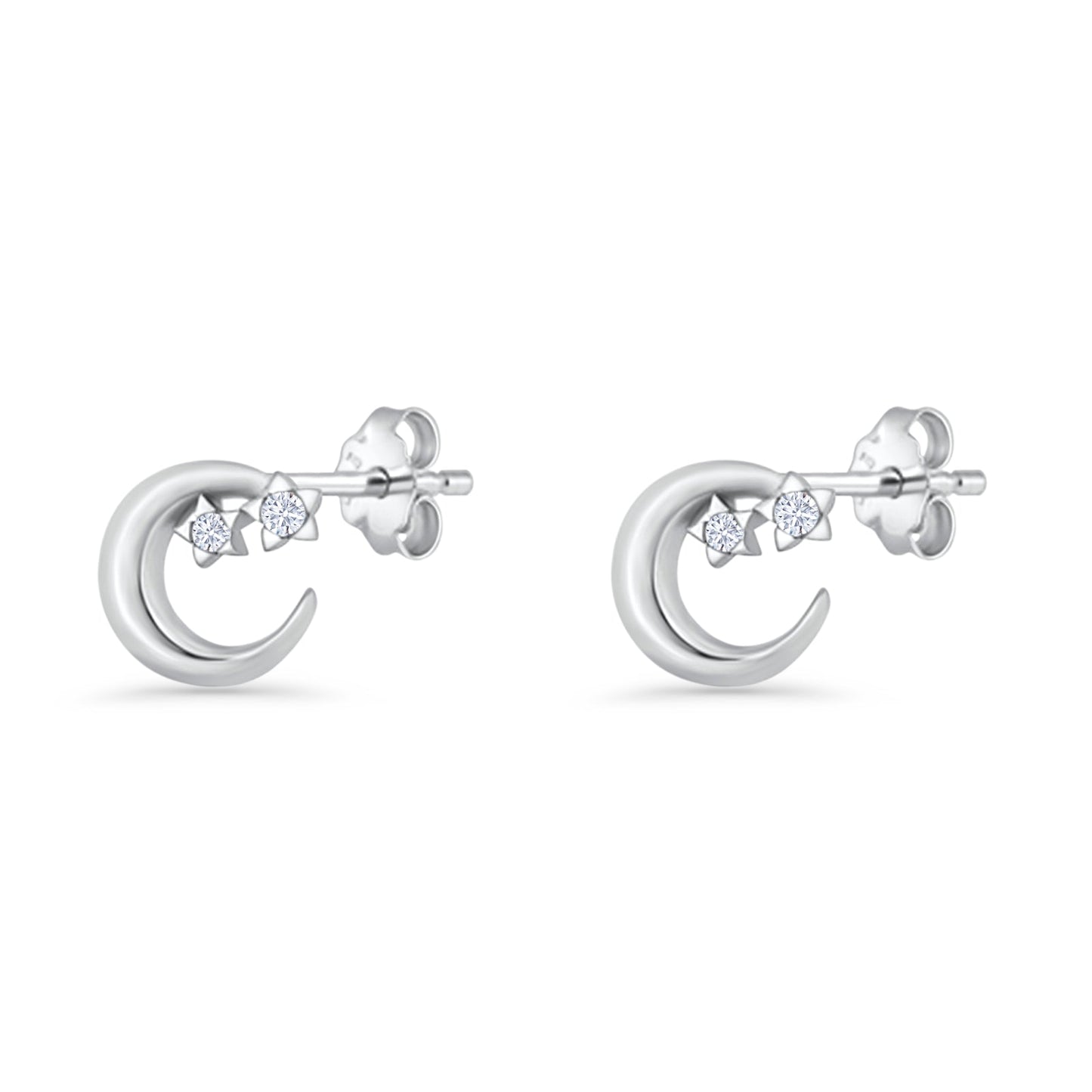 Crescent Moon & Stars Stud Earring