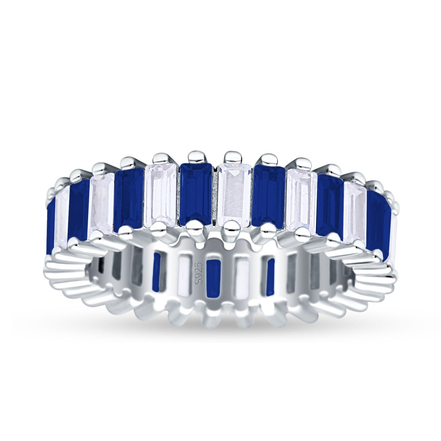 Emerald Cut Full Eternity Ring Blue Sapphire CZ