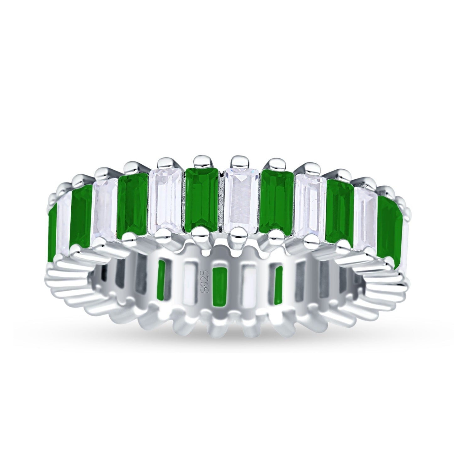 Emerald Cut Full Eternity Ring Green Emerald CZ