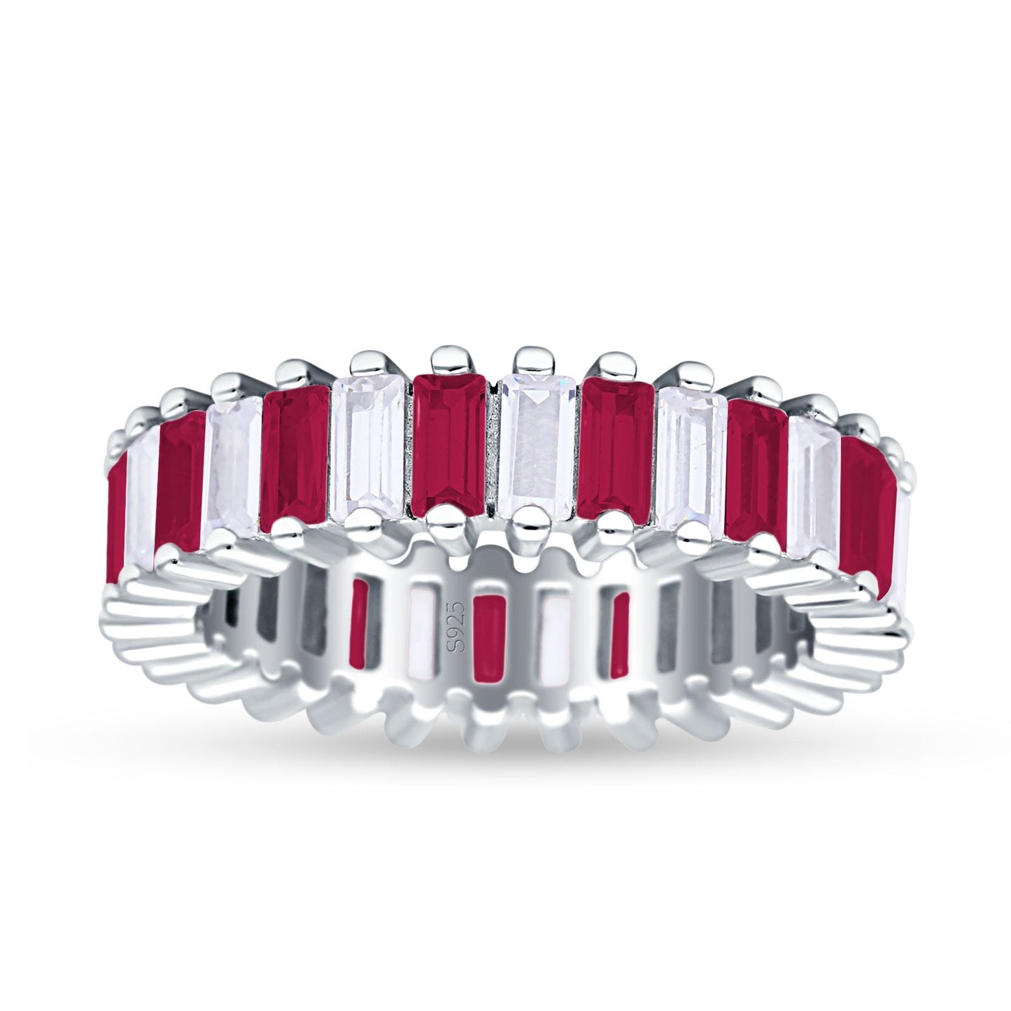 Emerald Cut Full Eternity Ring Ruby CZ