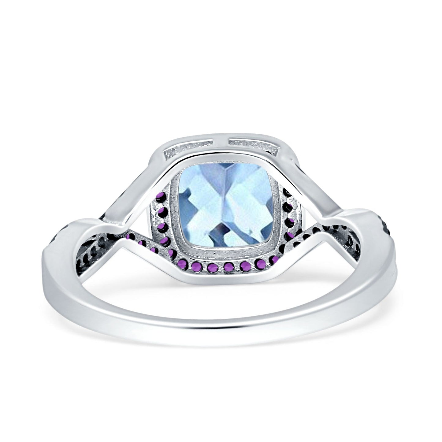 Halo Cushion Infinity Twist Side Stone Amethyst CZ Engagement Ring Simulated Aquamarine