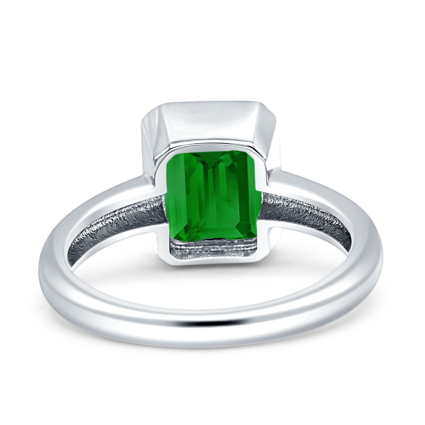 Bezel Set Emerald 8mmx6mm Simulated Green Emerald CZ Engagement Ring