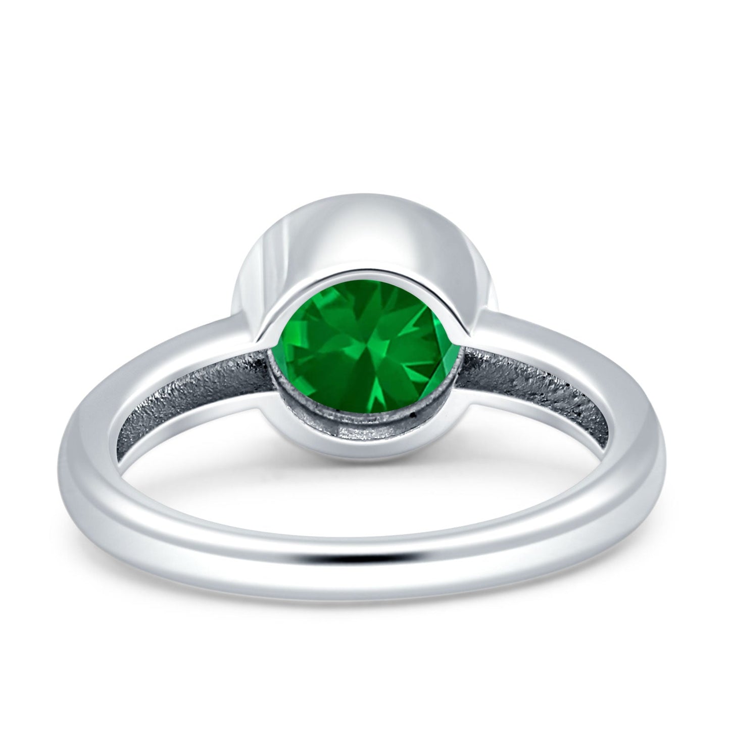 Bezel Set 6mm Round Simulated Green Emerald CZ Engagement Ring