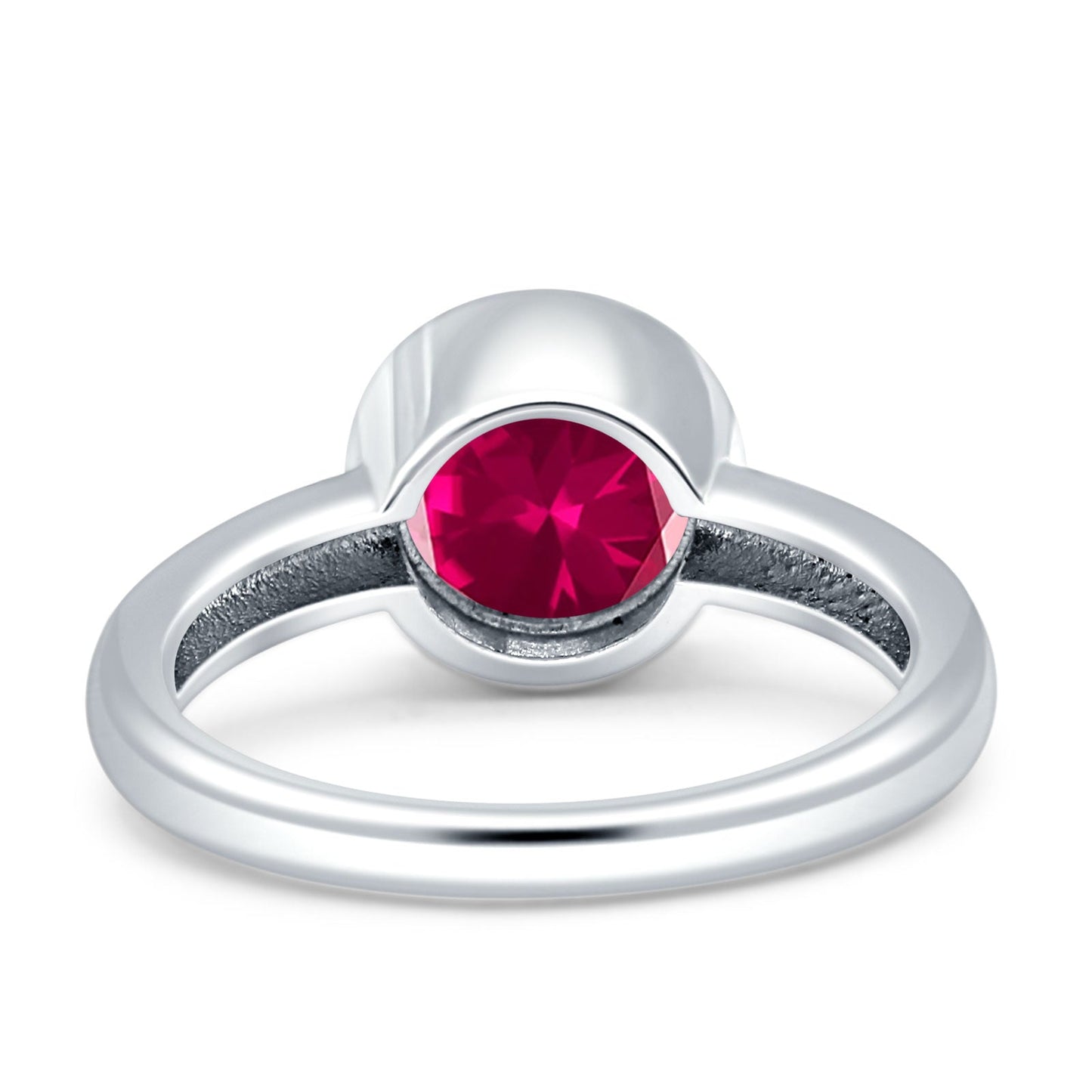 Bezel Set 6mm Round Simulated Ruby CZ Engagement Ring