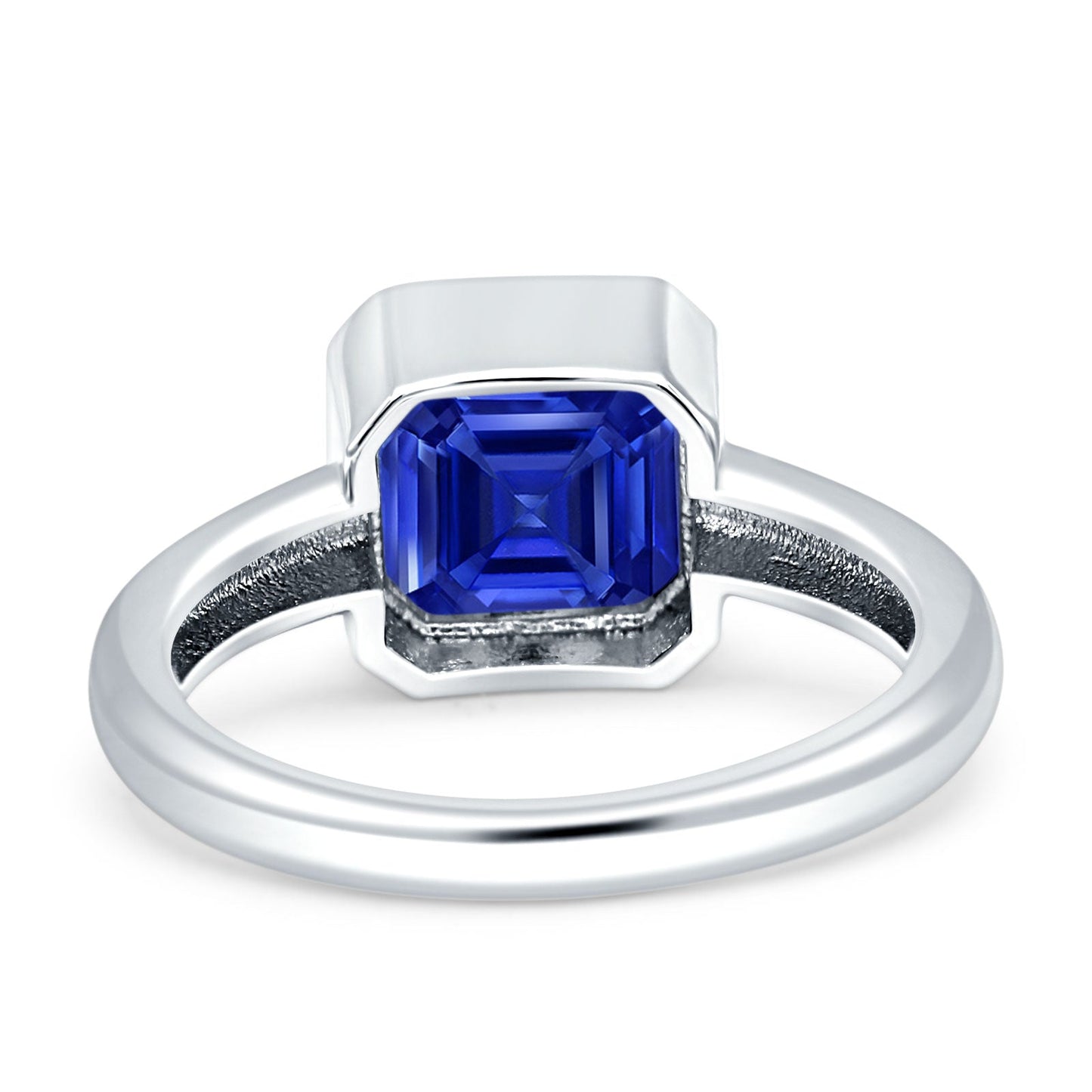 Bezel Set 7mmX7mm Asscher Engagement Ring Simulated Blue Sapphire