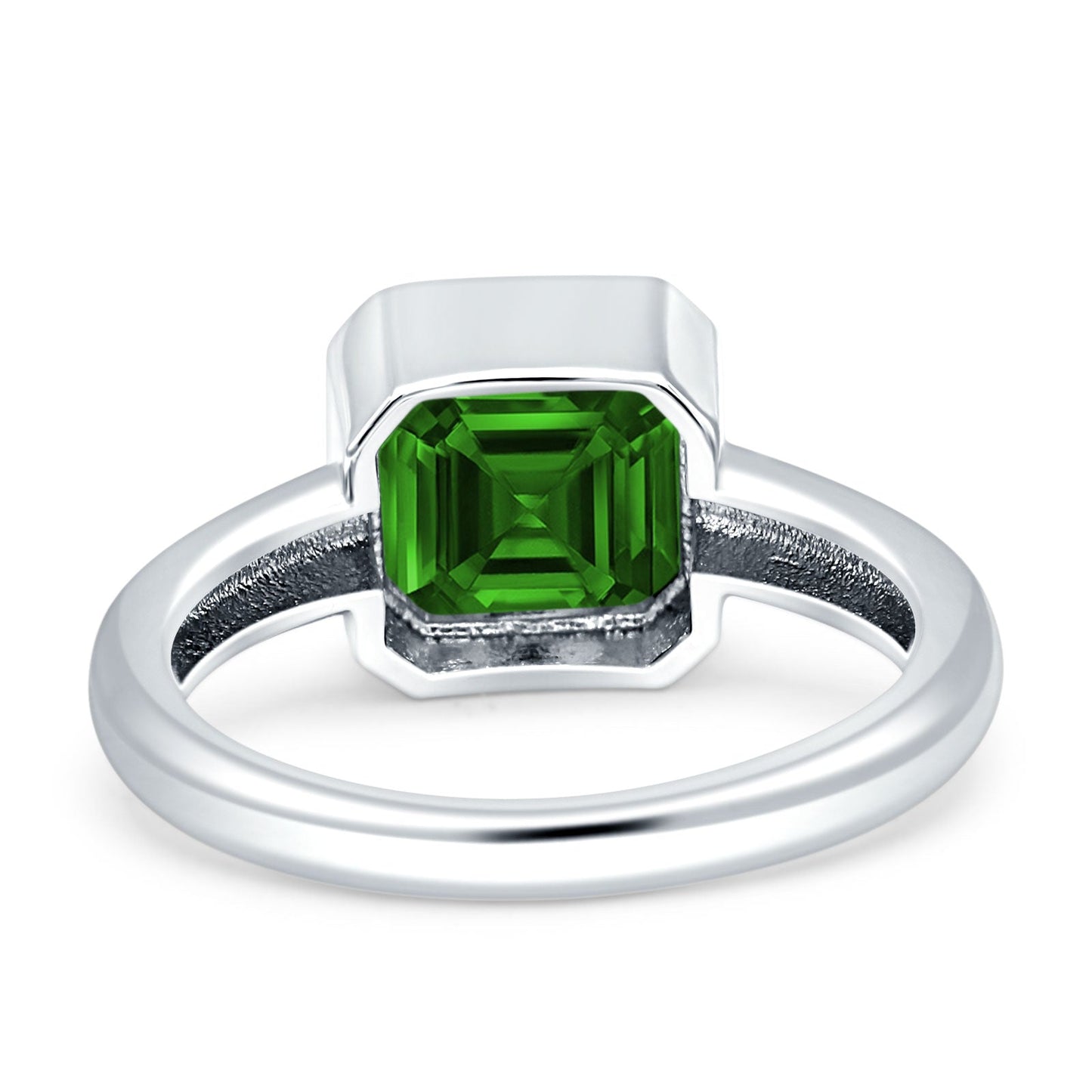 Bezel Set 7mmX7mm Asscher Engagement Ring Simulated Green Emerald