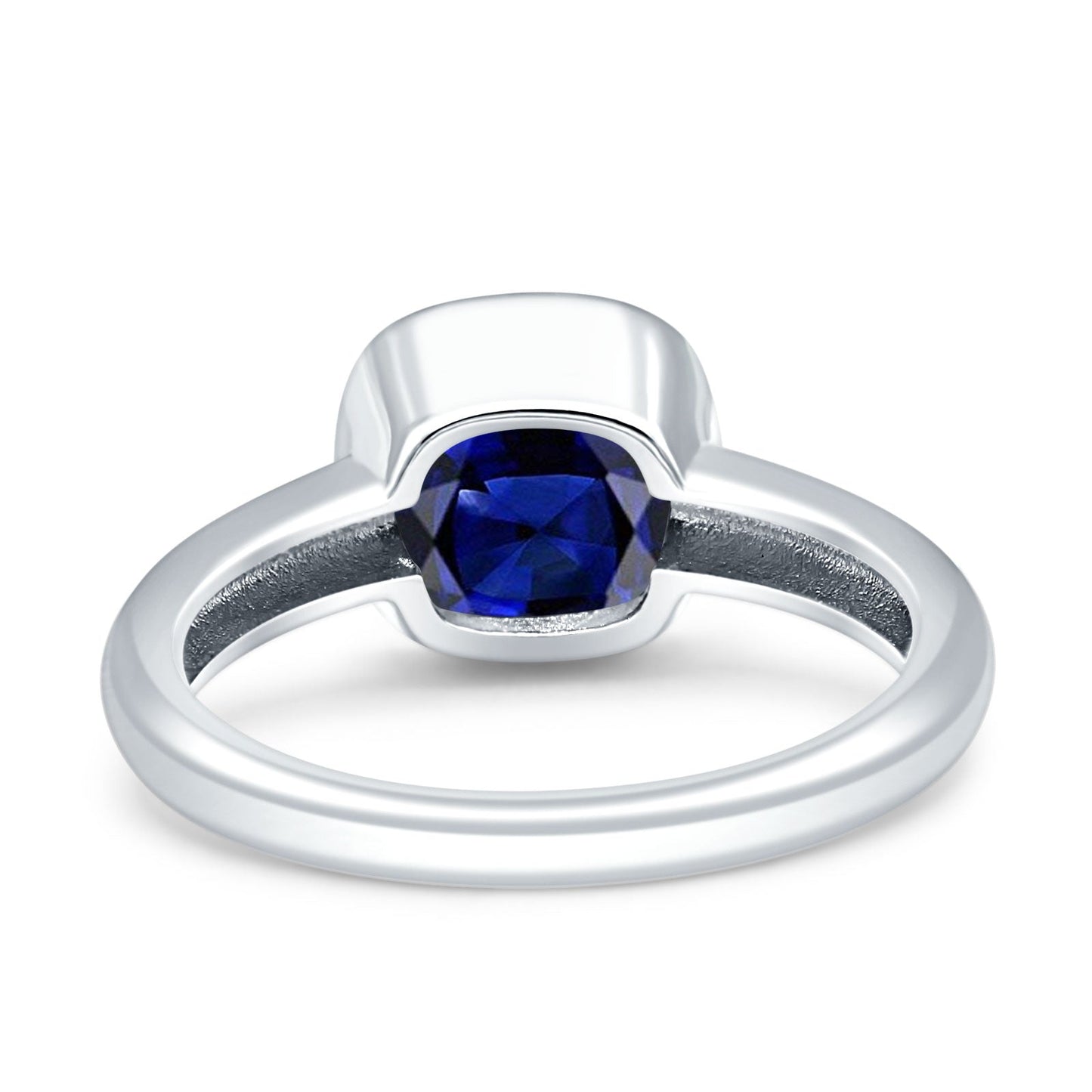 Bezel Set 7mmX7mm Cushion Engagement Ring Simulated Blue Sapphire