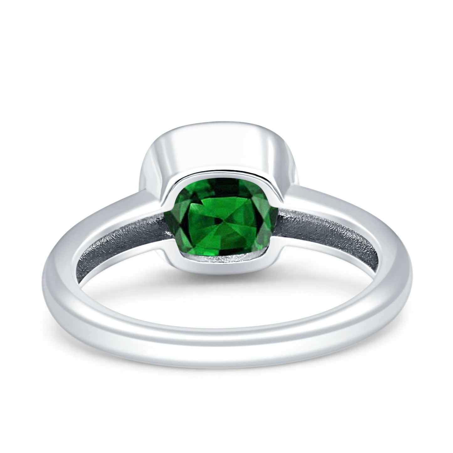 Bezel Set 7mmX7mm Cushion Engagement Ring Simulated Green Emerald