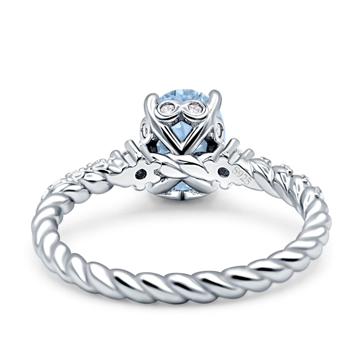 Twisted Rope Hidden Halo Oval Engagement Ring Simulated Aquamarine