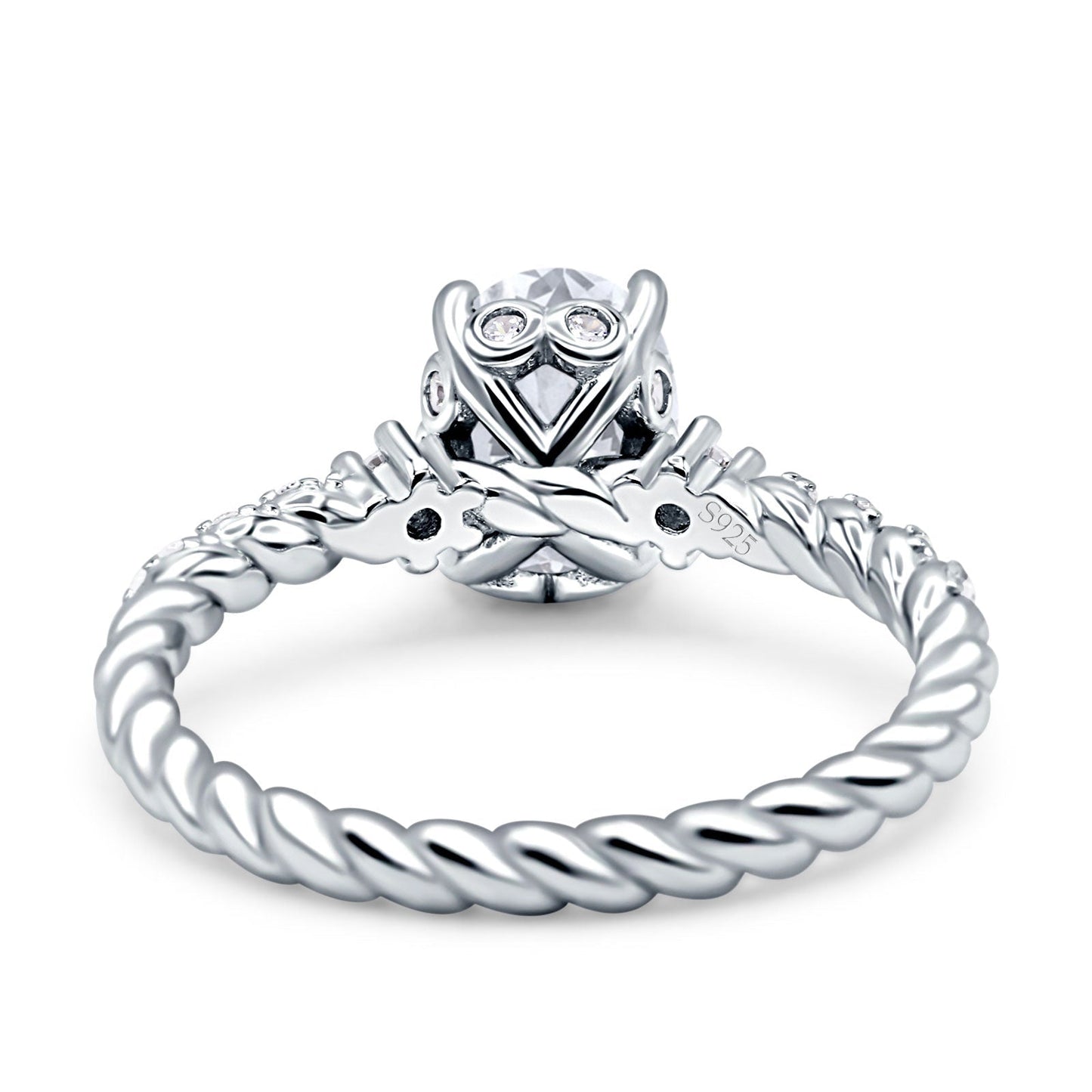 Twisted Rope Hidden Halo Oval Engagement Ring Cubic Zirconia