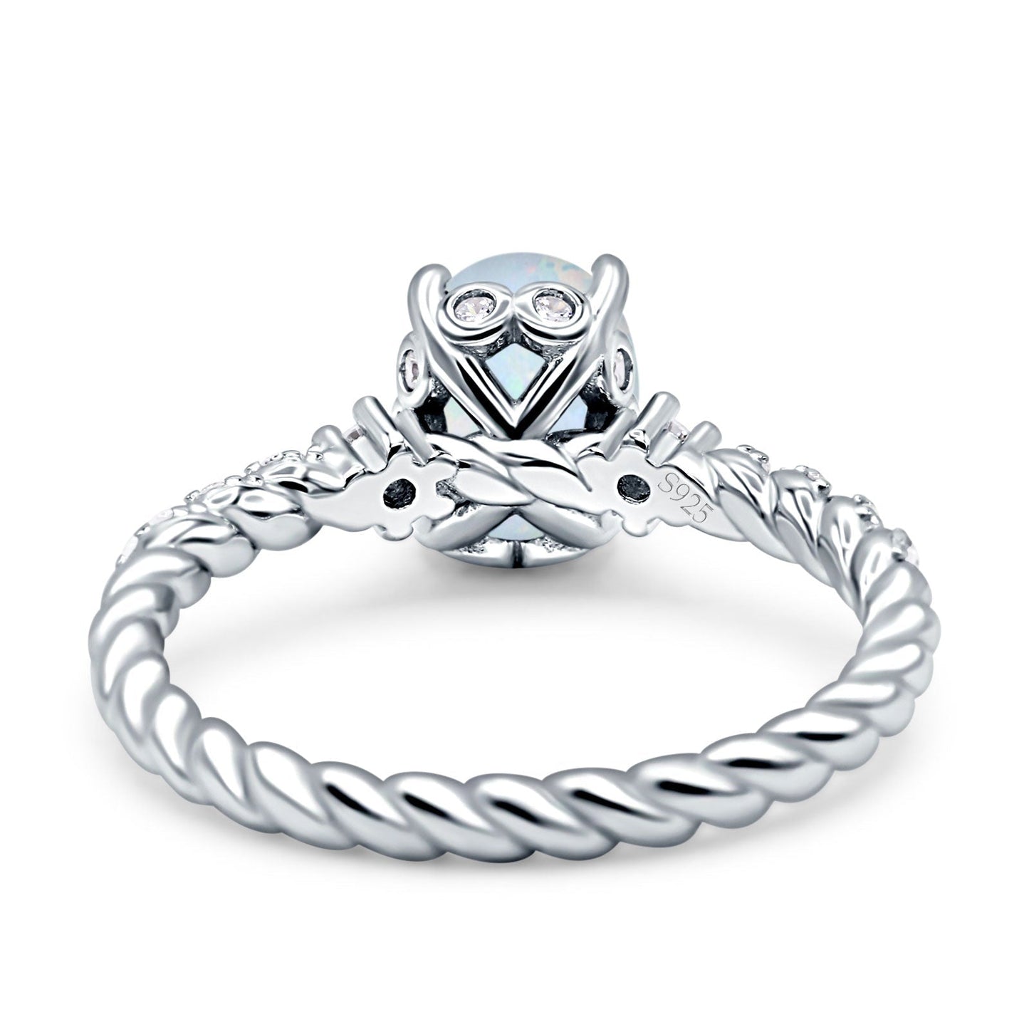 Twisted Rope Hidden Halo Oval Engagement Ring Lab Created White Opal