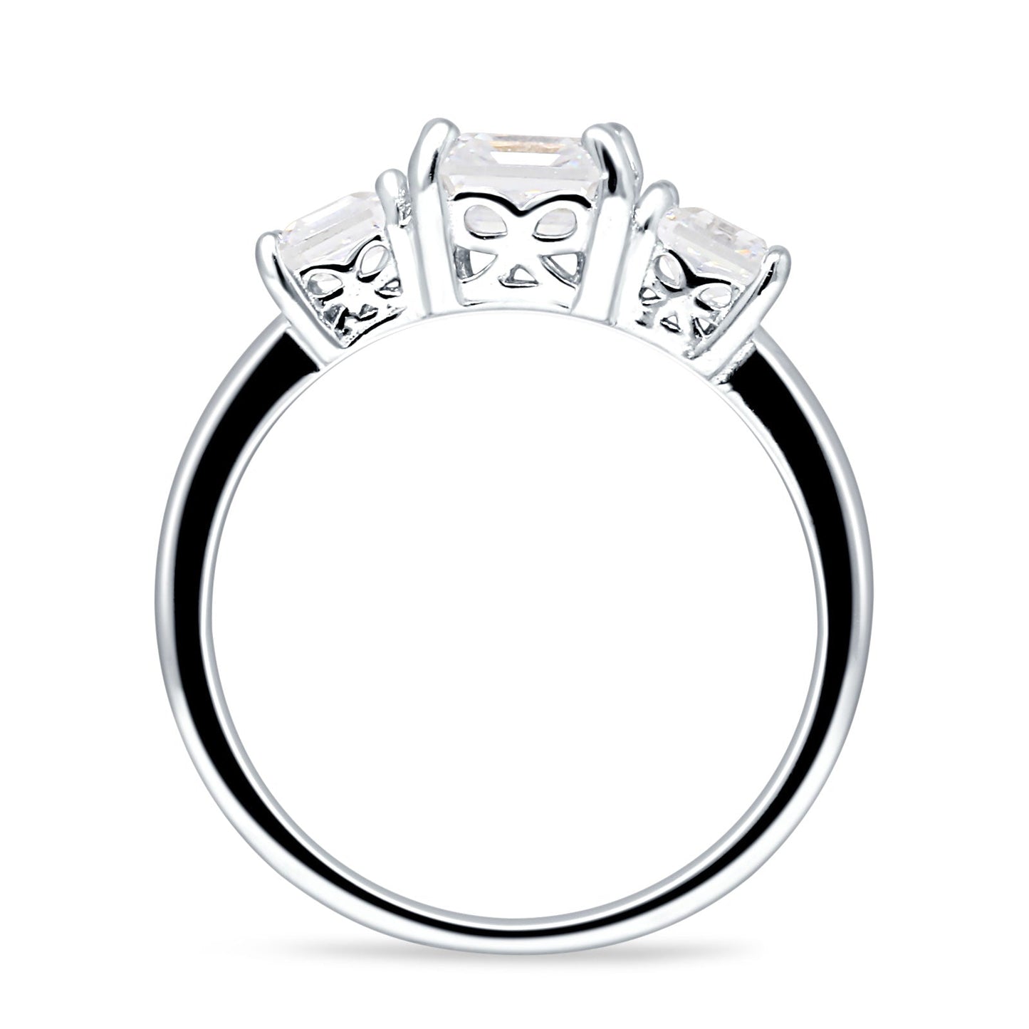 Asscher Cut Three Stone Cubic Zirconia Engagement Ring