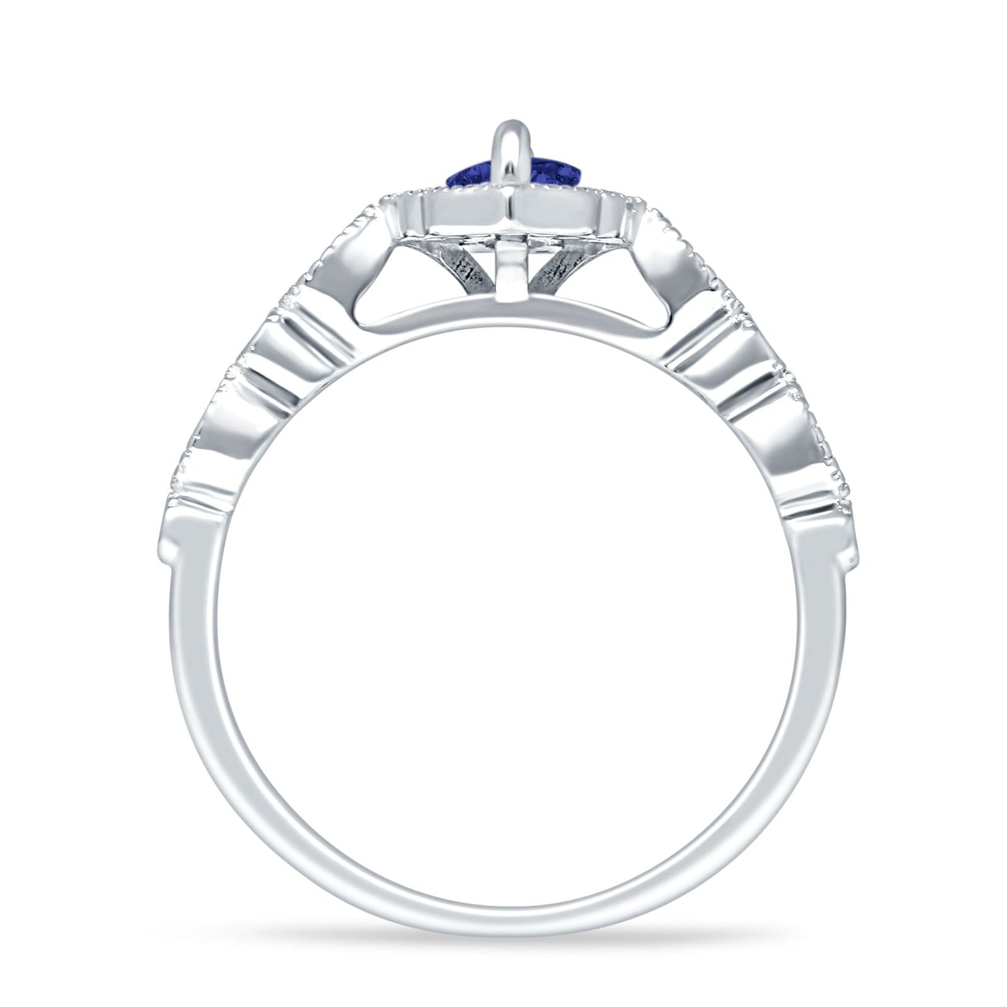 Art Deco Halo Marquise Blue Sapphire CZ Engagement Ring