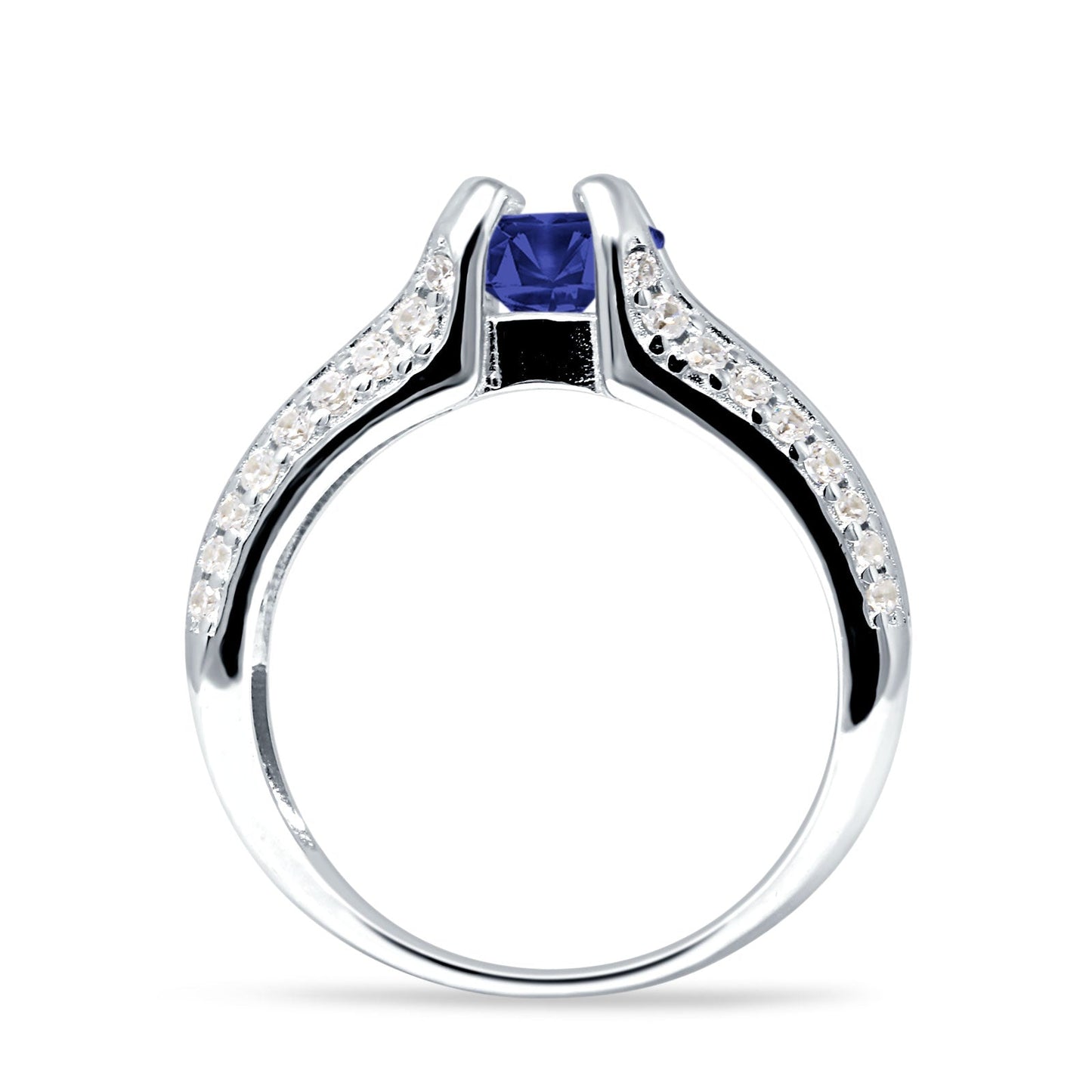 Round Vintage Style Blue Sapphire CZ Engagement Ring