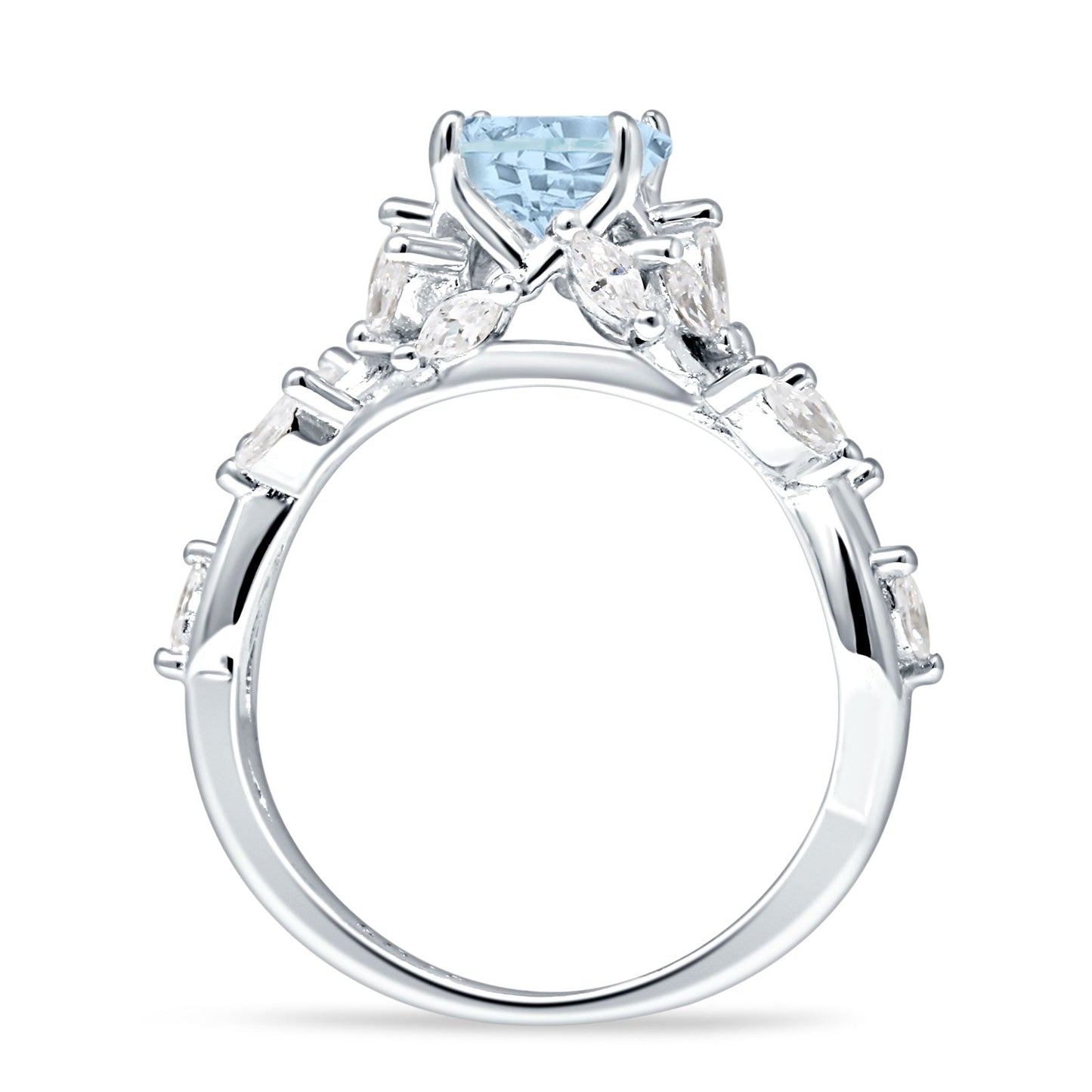 Floral Ring Round Infinity Marquise Aquamarine CZ