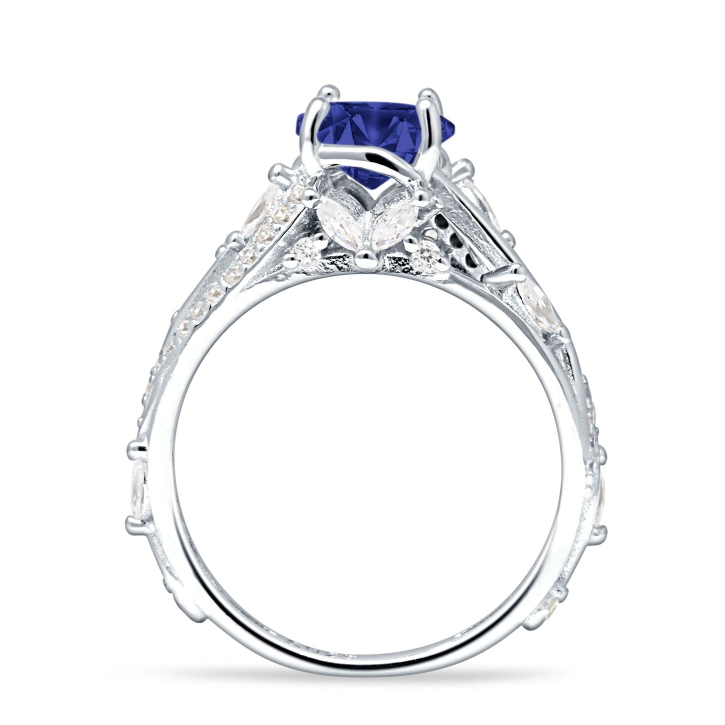 Round Split Shank Blue Sapphire CZ Engagement Ring