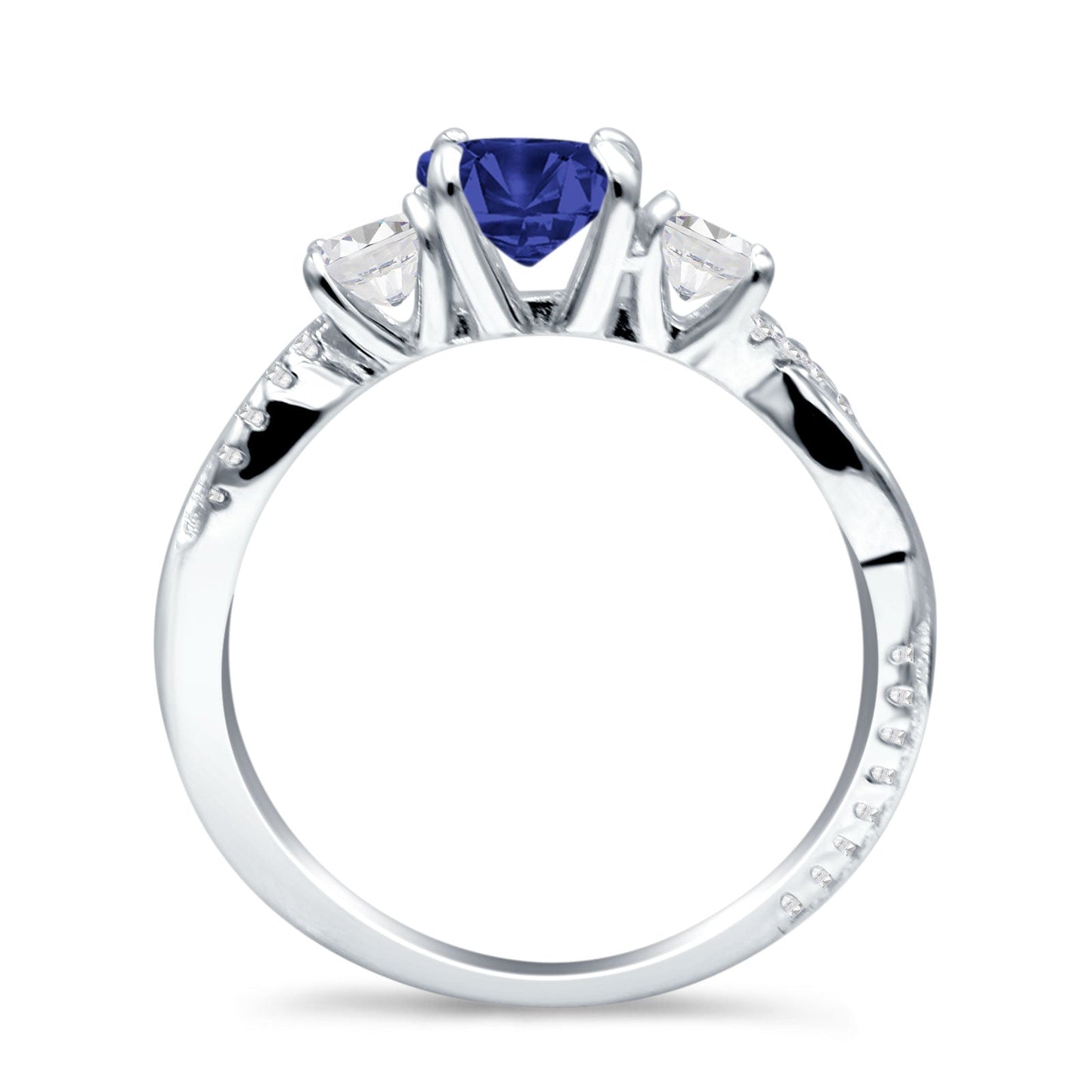 Infinity Round Three Stone Blue Sapphire CZ Ring