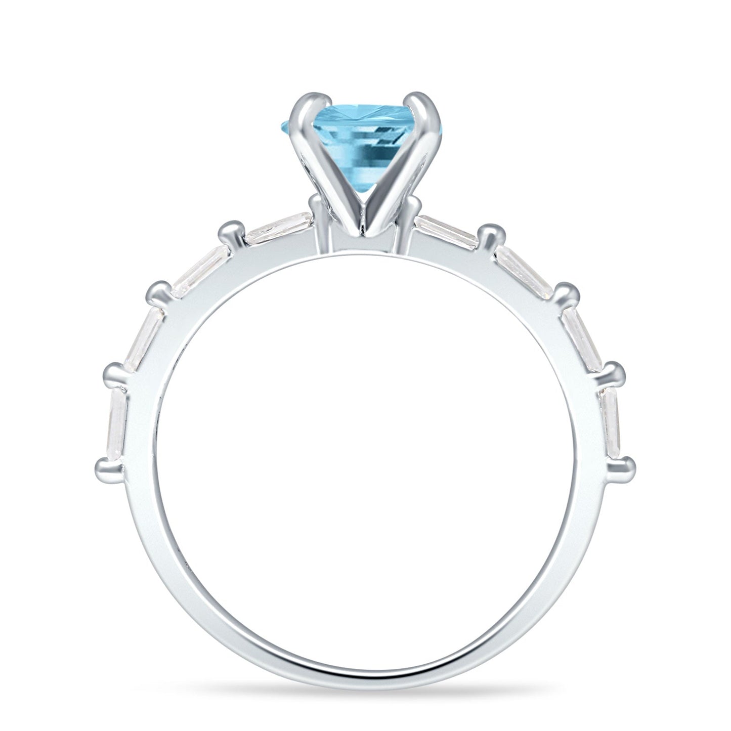 Emerald Cut Solitaire Baguette Aquamarine CZ Ring