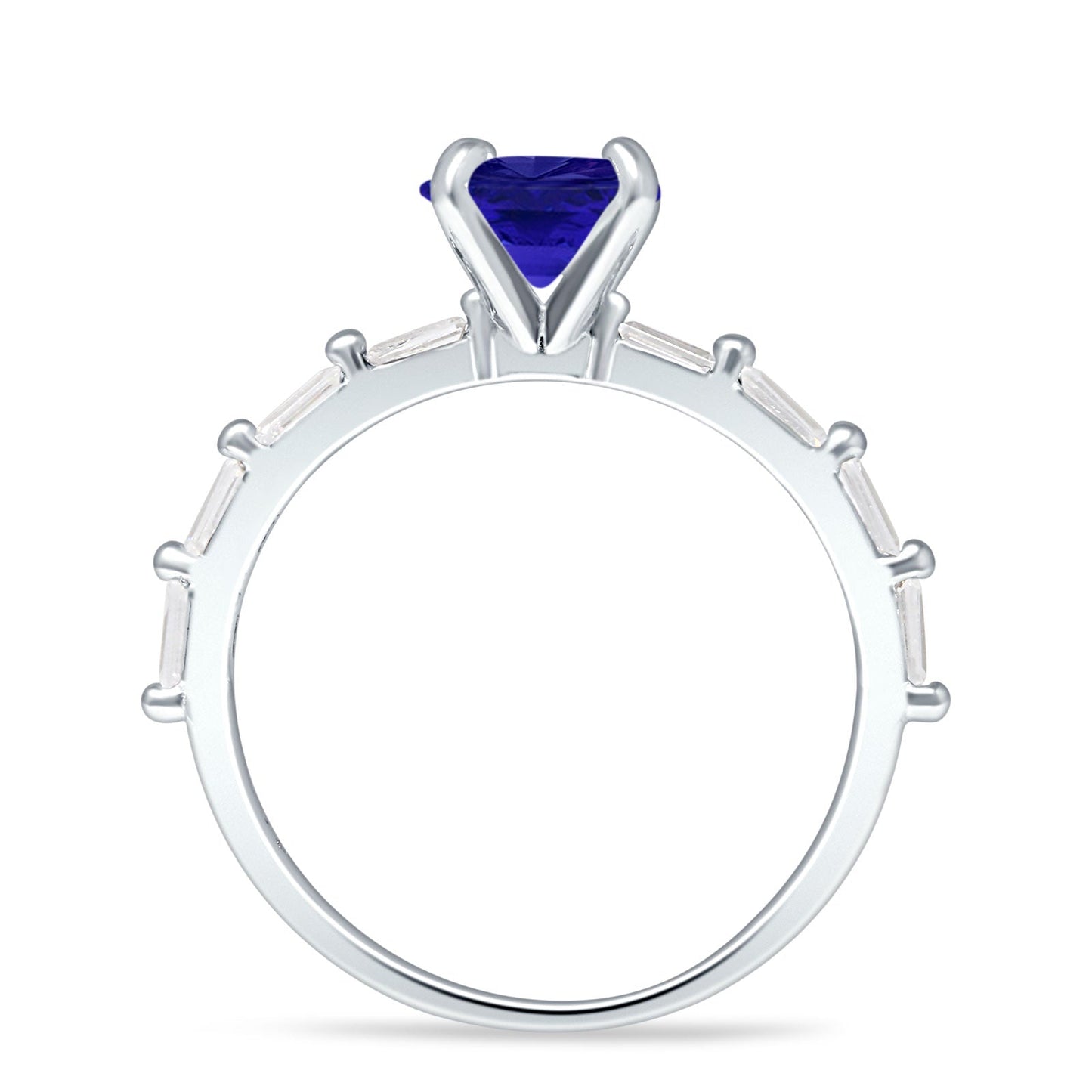 Emerald Cut Solitaire Baguette Blue Sapphire CZ Ring