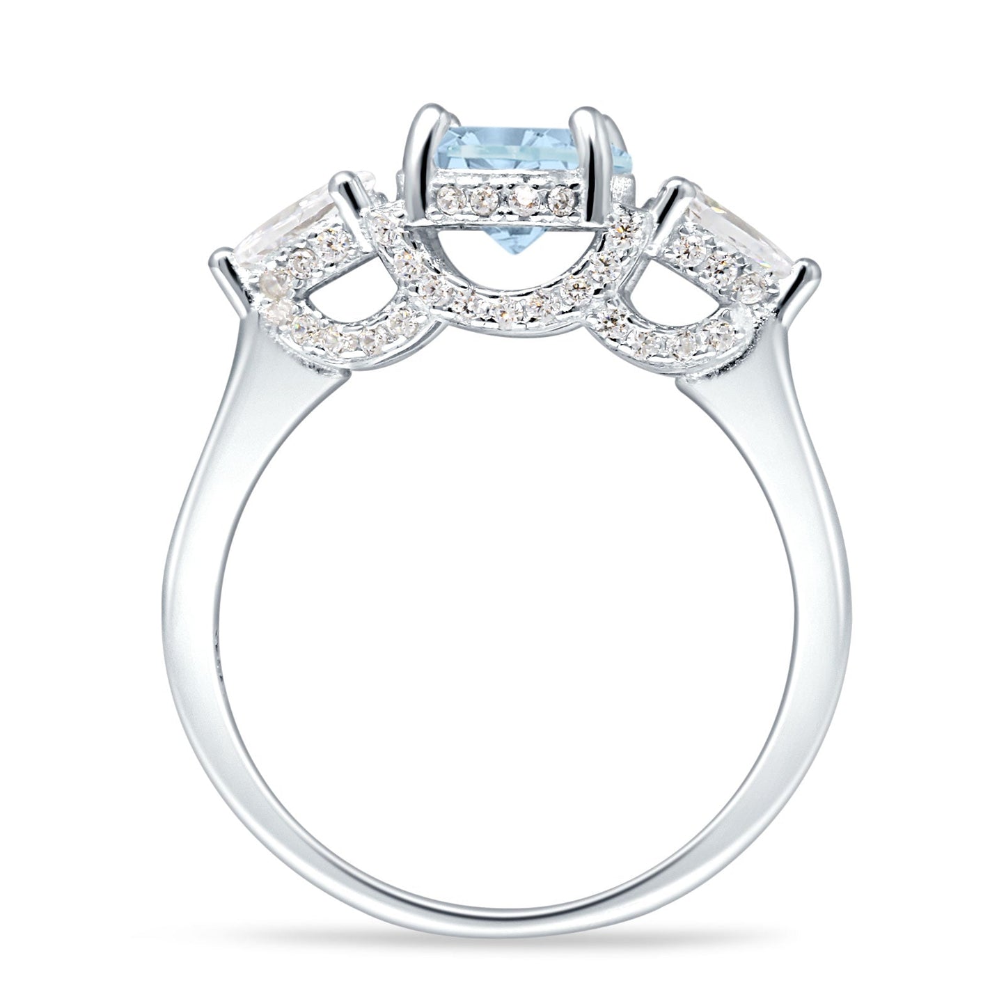 Trilogy Ring Round Pear Teardrop Aquamarine CZ