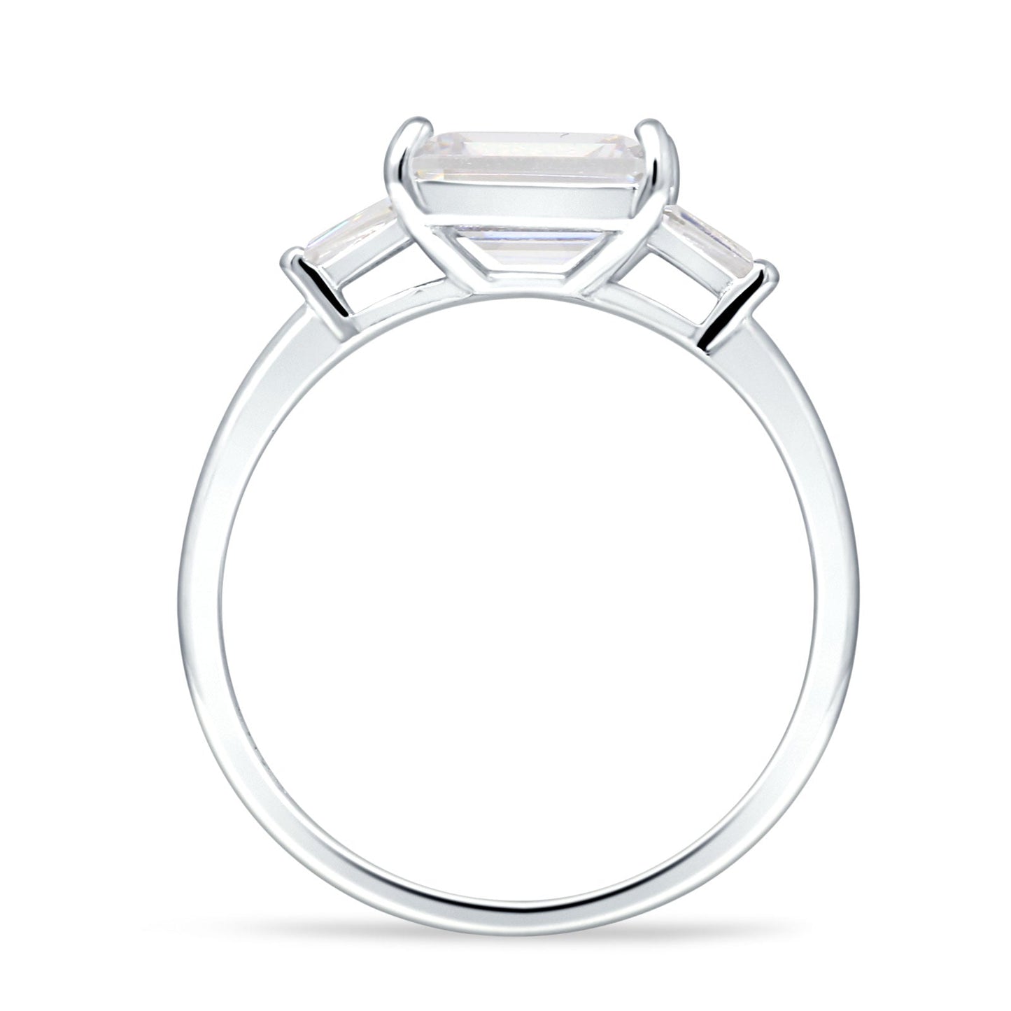 Emerald Cut Solitaire Trio Ring Cubic Zirconia