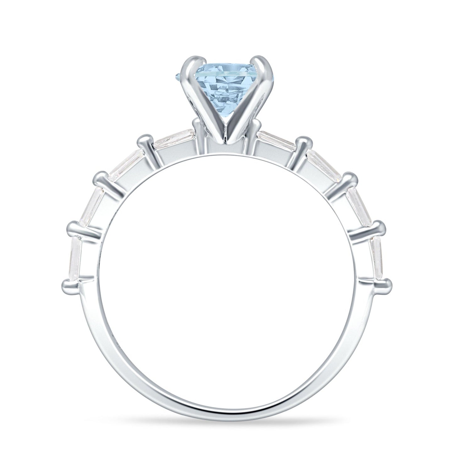 Petite Round Solitaire Ring Baguette Aquamarine AQ