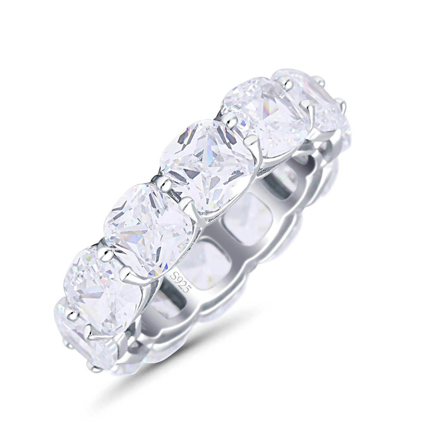 Stackable Cushion Eternity Cubic Zirconia Wedding Band