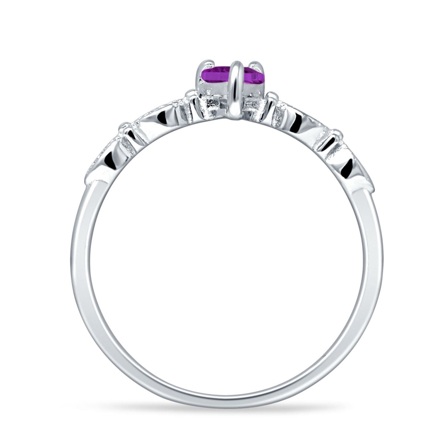 Heart Leaf Vintage Promise Ring Amethyst CZ