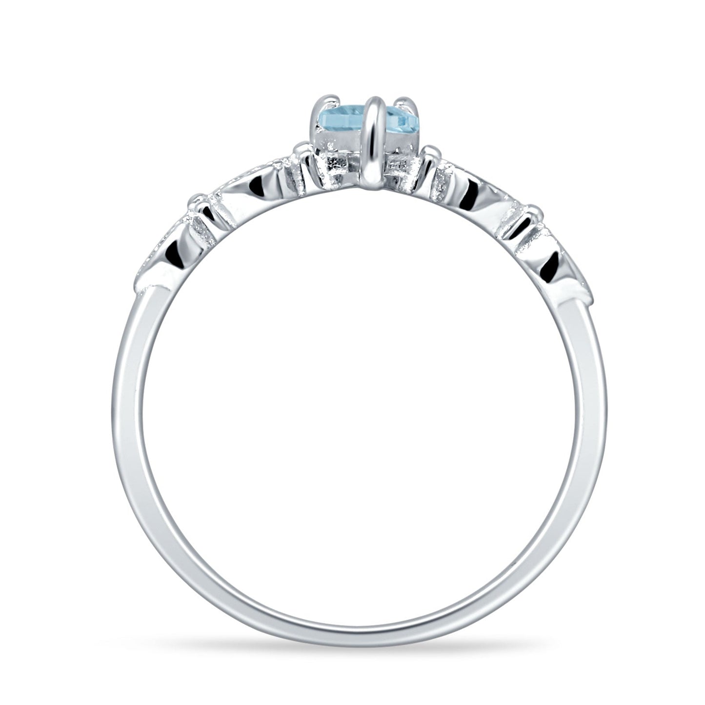 Heart Leaf Vintage Promise Ring Aquamarine CZ