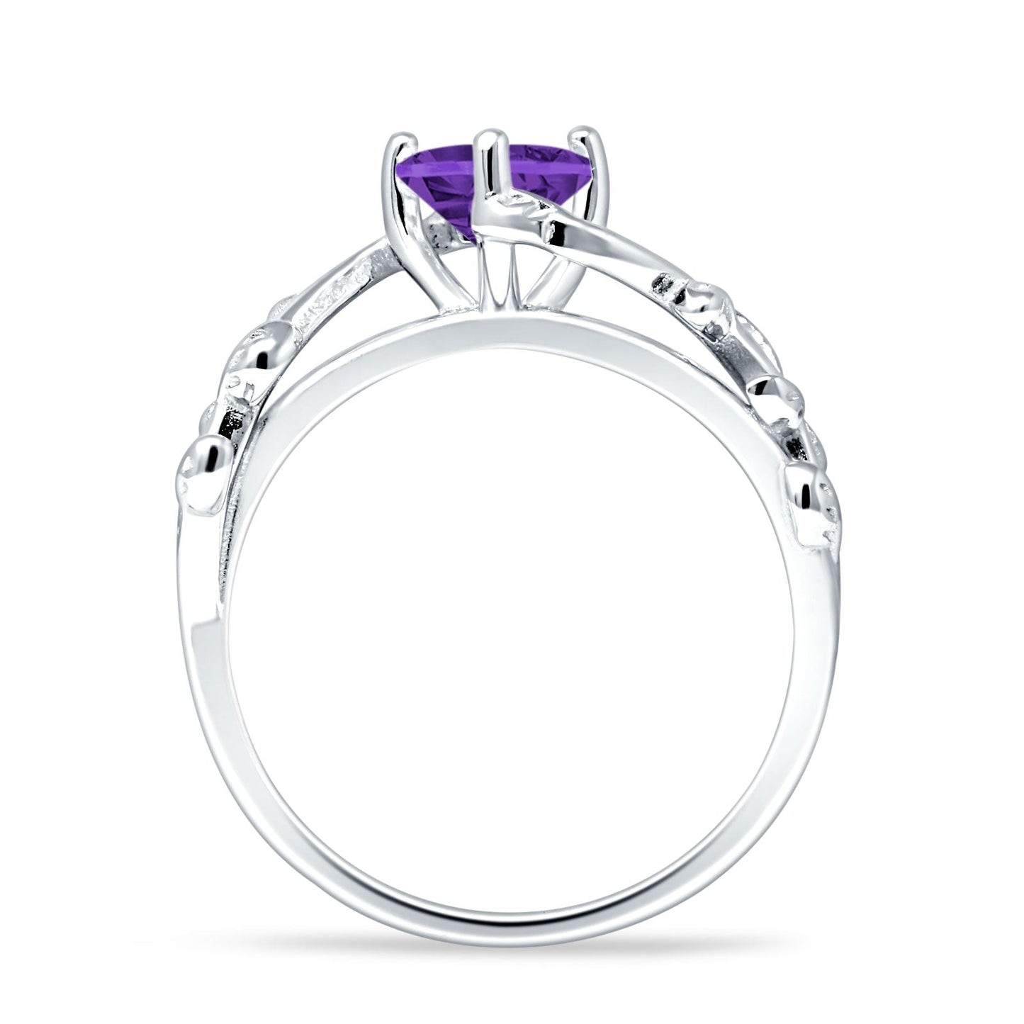 Heart Leaf Art Deco Promise Ring Amethyst CZ