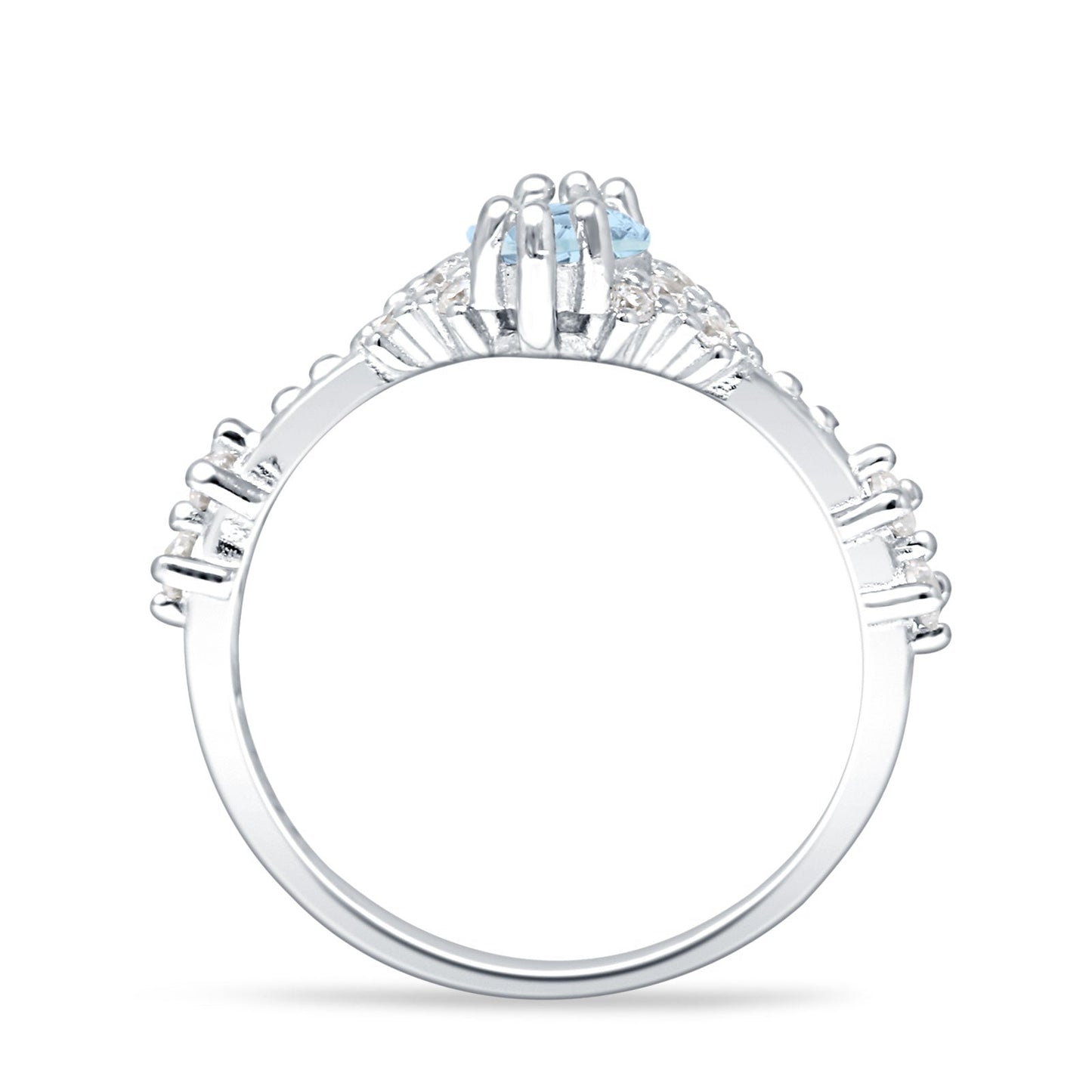 Marquise Halo Beaded Ring Aquamarine CZ