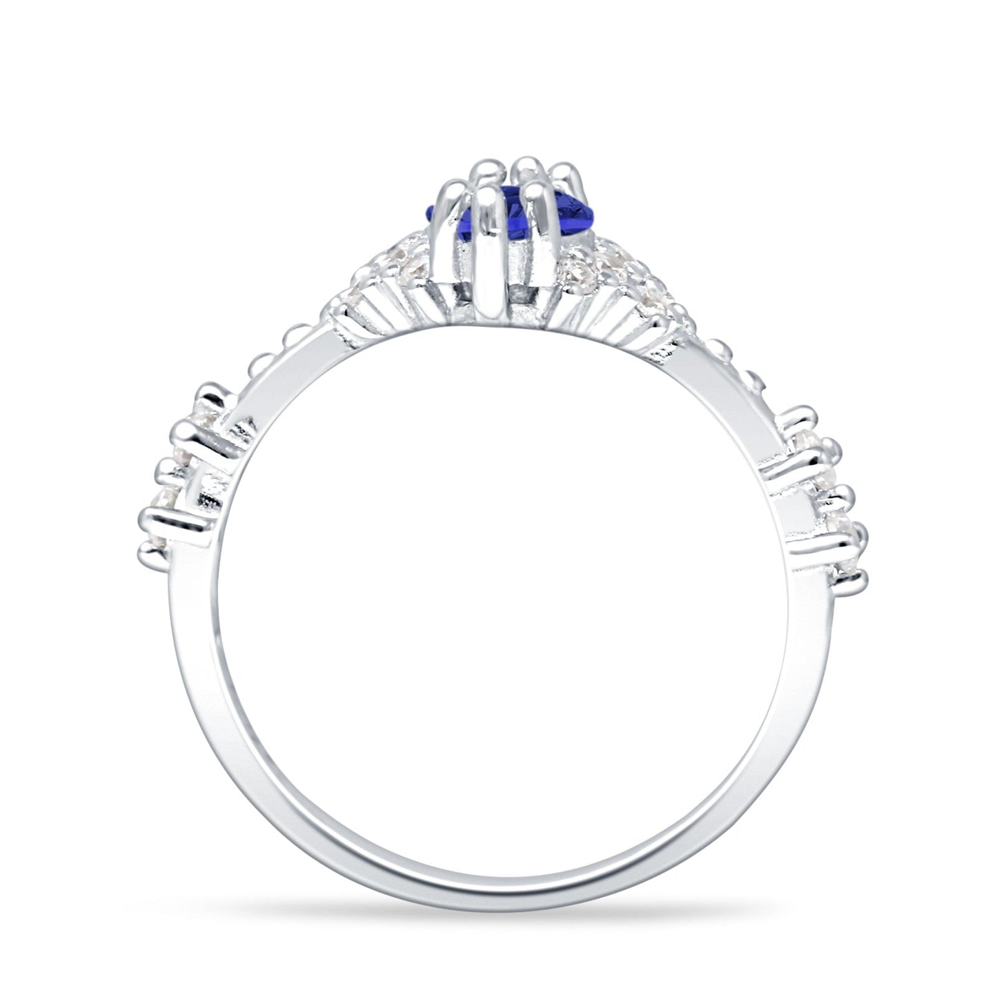 Marquise Halo Beaded Ring Blue Sapphire CZ